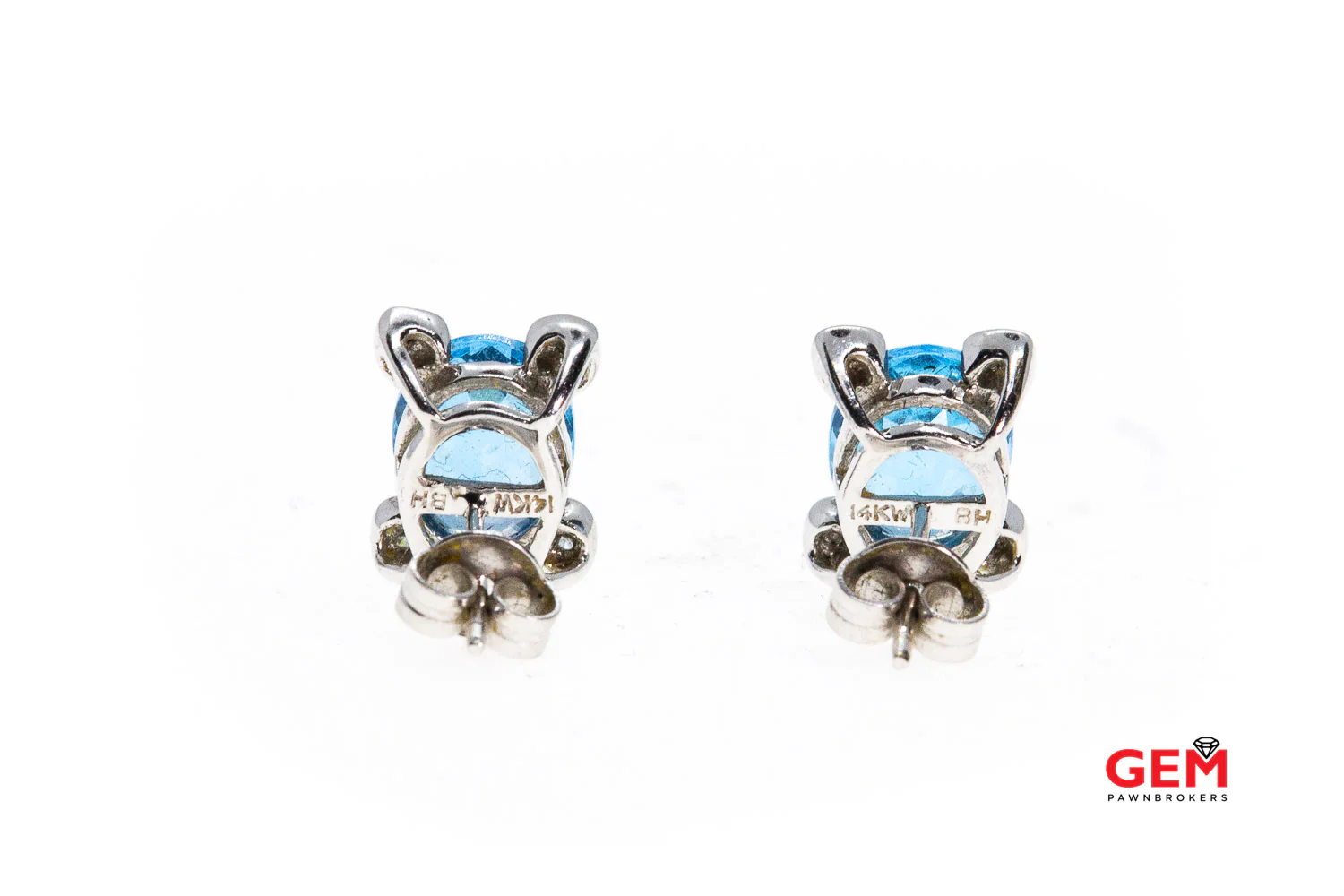 Effy BH Natural Oval Blue Topaz Diamond Accent Studs 14K 585 White Gold Earrings - Image 3