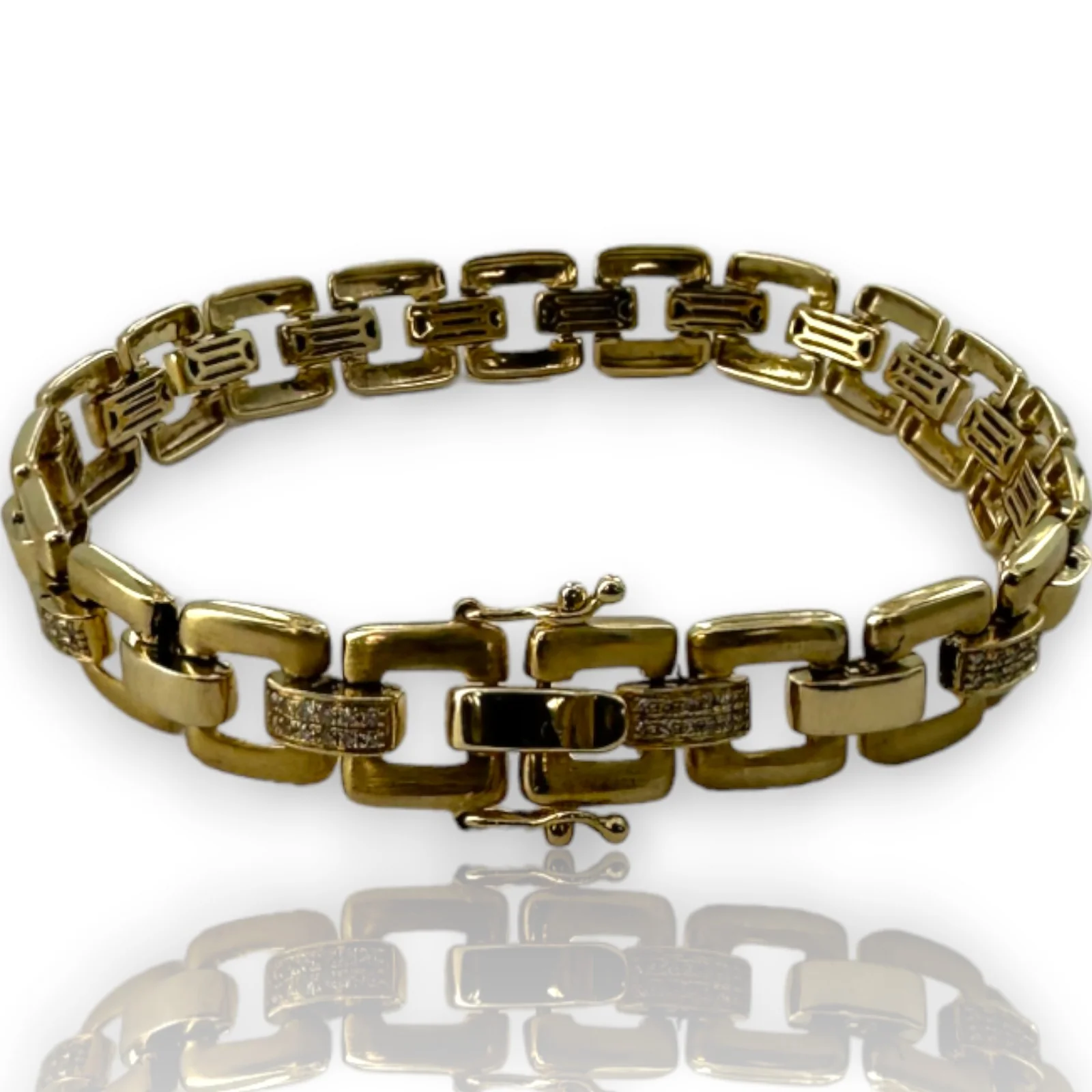 EFFY D'Oro Solid 14kt Yellow Brushed Gold Flat Square Link Bracelet with 0.25ctw Diamonds 7" Length - Image 2