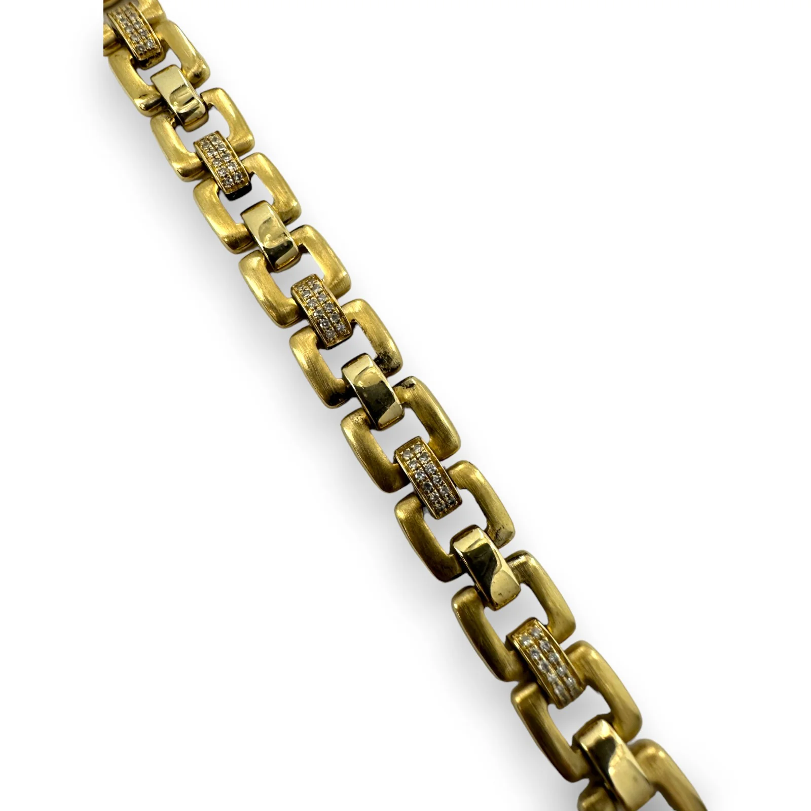 EFFY D'Oro Solid 14kt Yellow Brushed Gold Flat Square Link Bracelet with 0.25ctw Diamonds 7" Length - Image 4