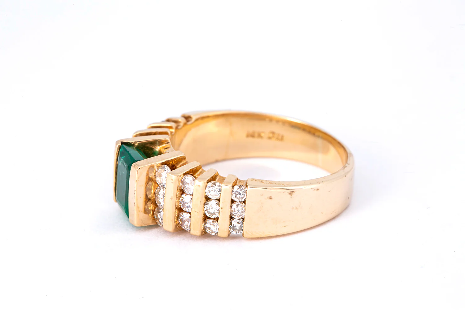 Effy Emerald & Graduated Diamond Cocktail Cluster 14K 585 Yellow Gold Ring 8 1/2 - Image 4