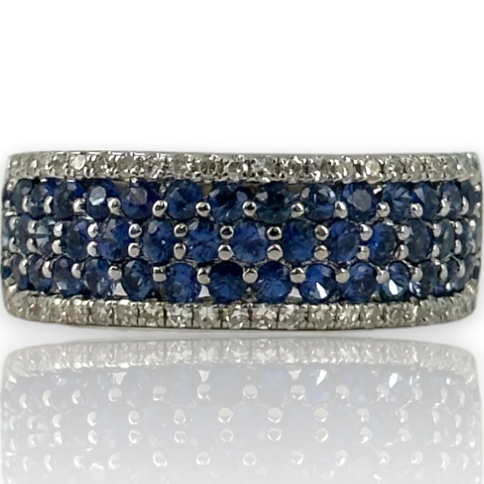 EFFY Jewelry 14kt White Gold Blue Sapphire and Diamond Wide Band Size 7 Ring - Image 2