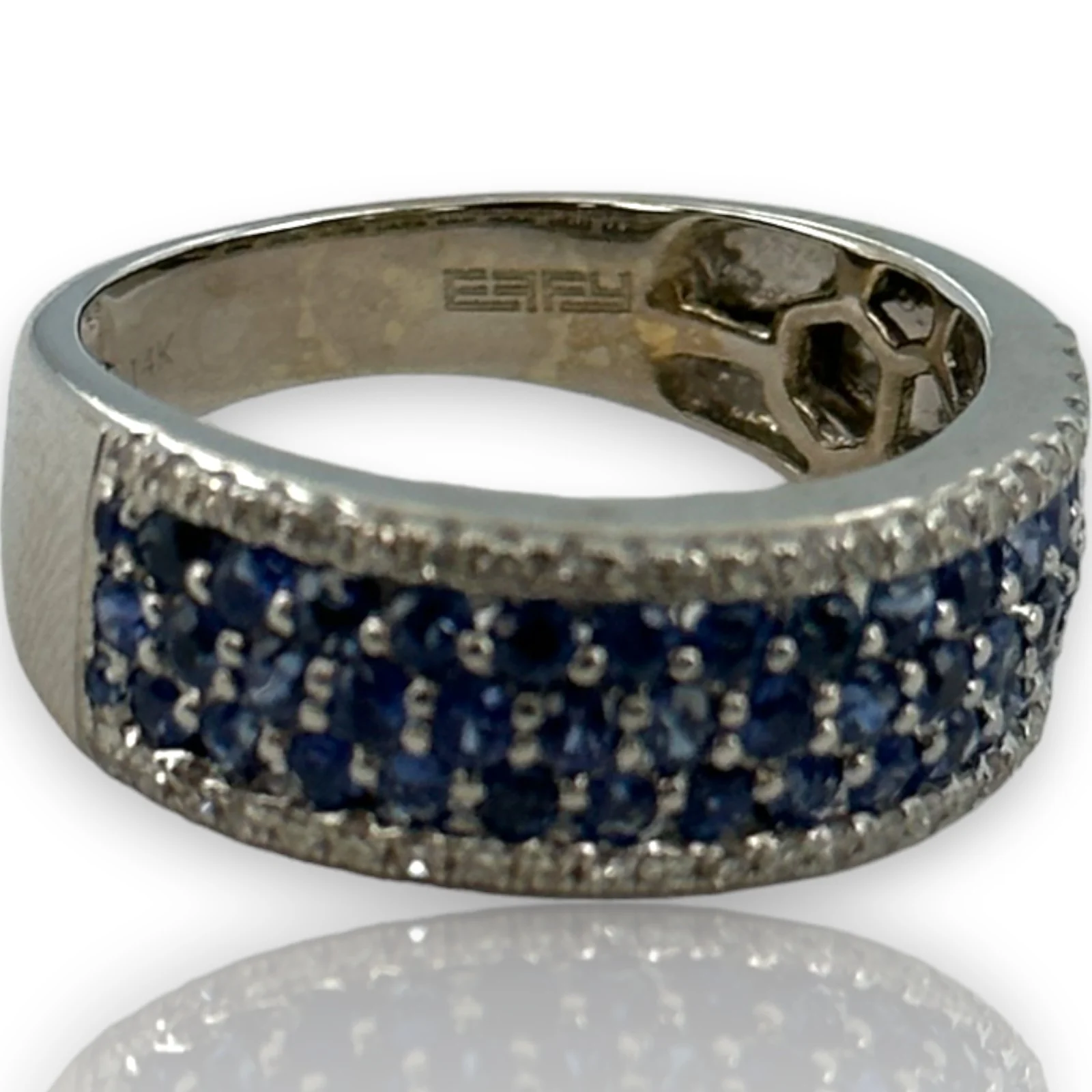 EFFY Jewelry 14kt White Gold Blue Sapphire and Diamond Wide Band Size 7 Ring - Image 7
