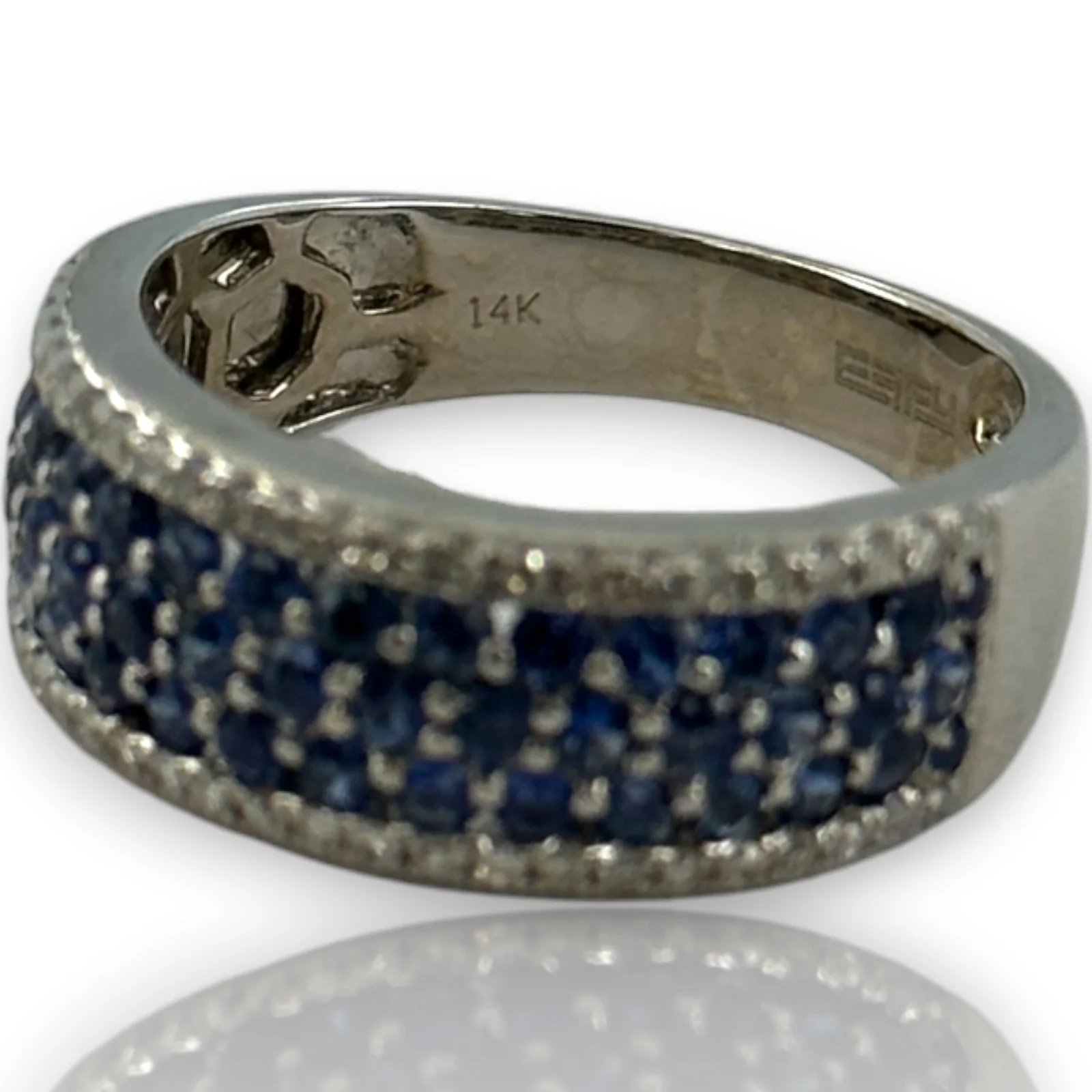 EFFY Jewelry 14kt White Gold Blue Sapphire and Diamond Wide Band Size 7 Ring - Image 8