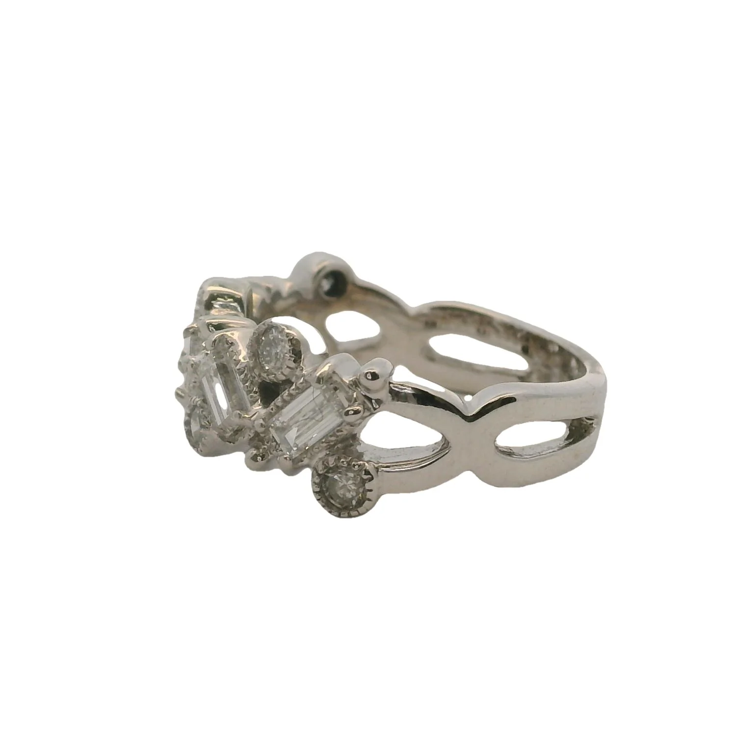 EFFY Jewelry Solid 14kt White Gold Baguette and Round Diamond Cluster 8mm Wide Fashion Ring Size 6 - Image 3