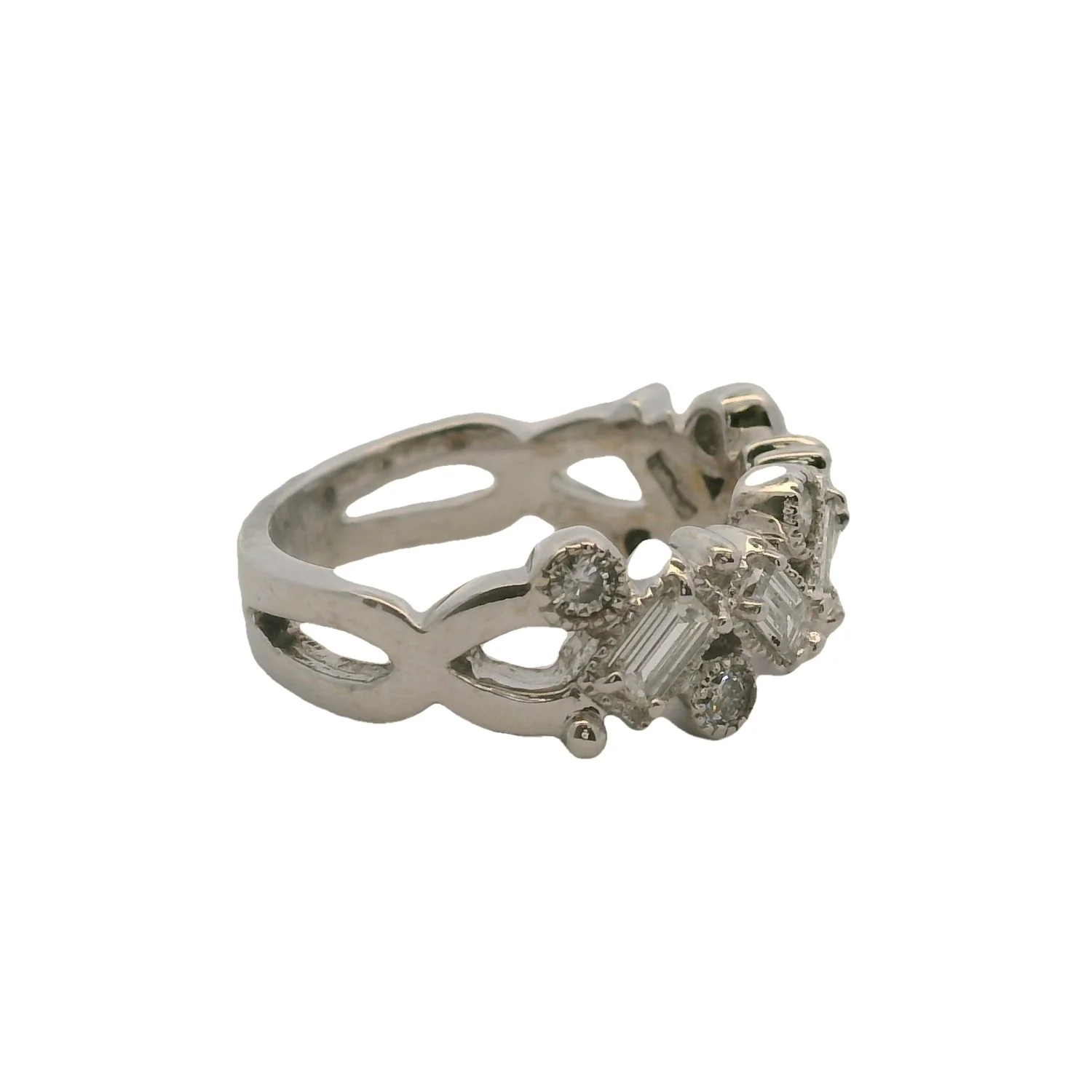 EFFY Jewelry Solid 14kt White Gold Baguette and Round Diamond Cluster 8mm Wide Fashion Ring Size 6 - Image 4