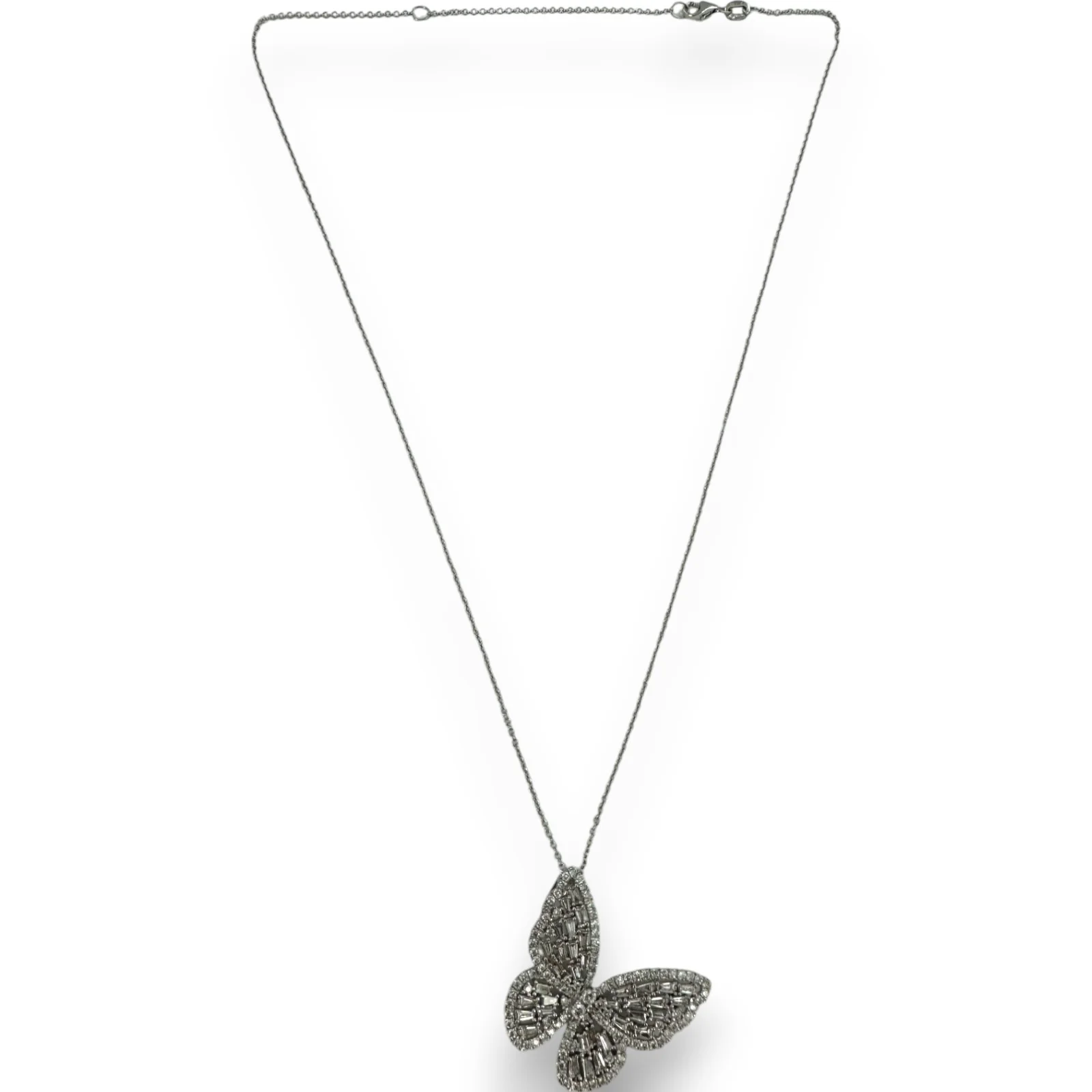 EFFY Nature Collection Solid 14kt White Gold and 1.88ctw Diamond Butterfly Pendant with Matching 16"-18" Adjustable 14kt Chain - Image 2
