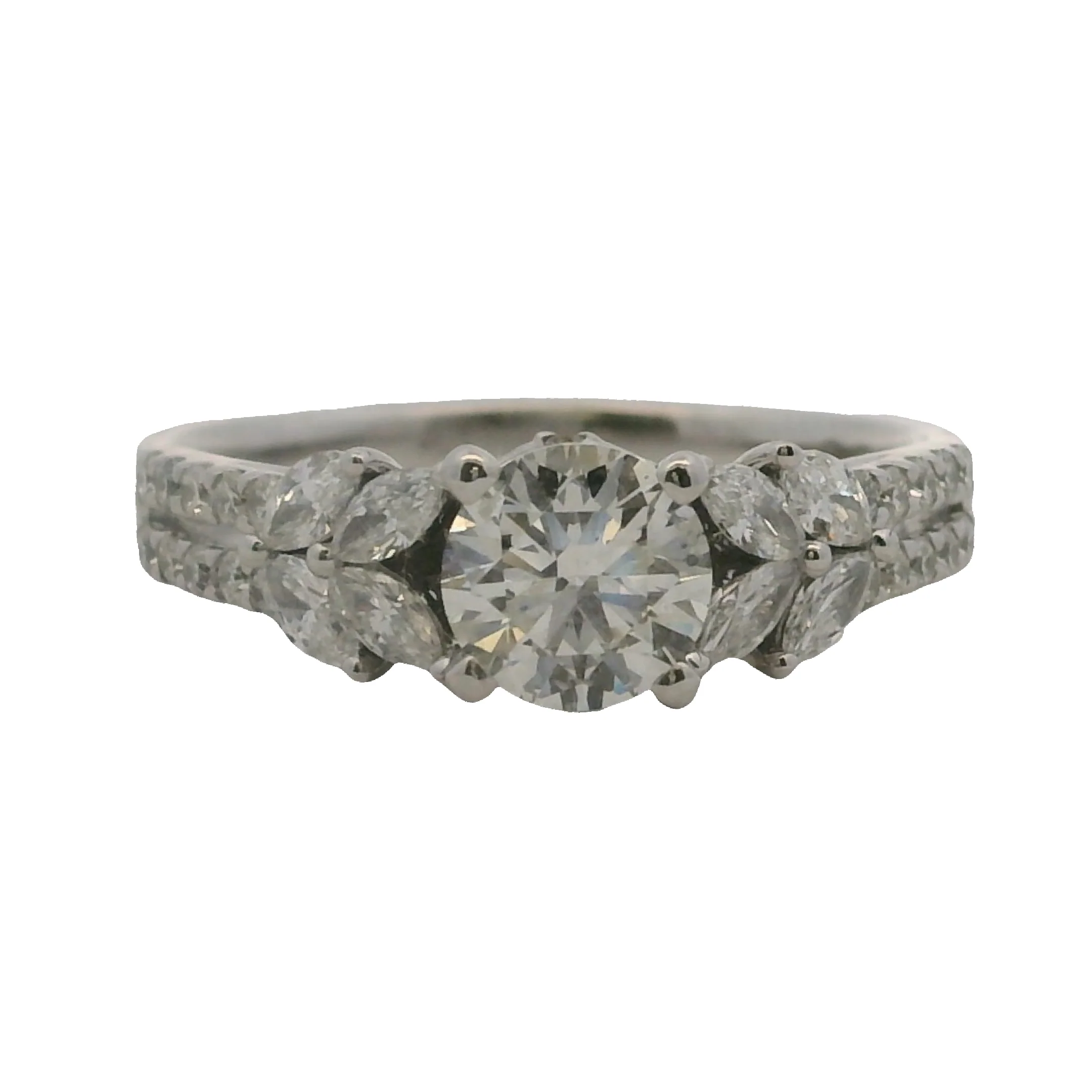 EFFY Solid 14kt White Gold 0.77ct Diamond Engagement Ring with Leaf Detail Size 7