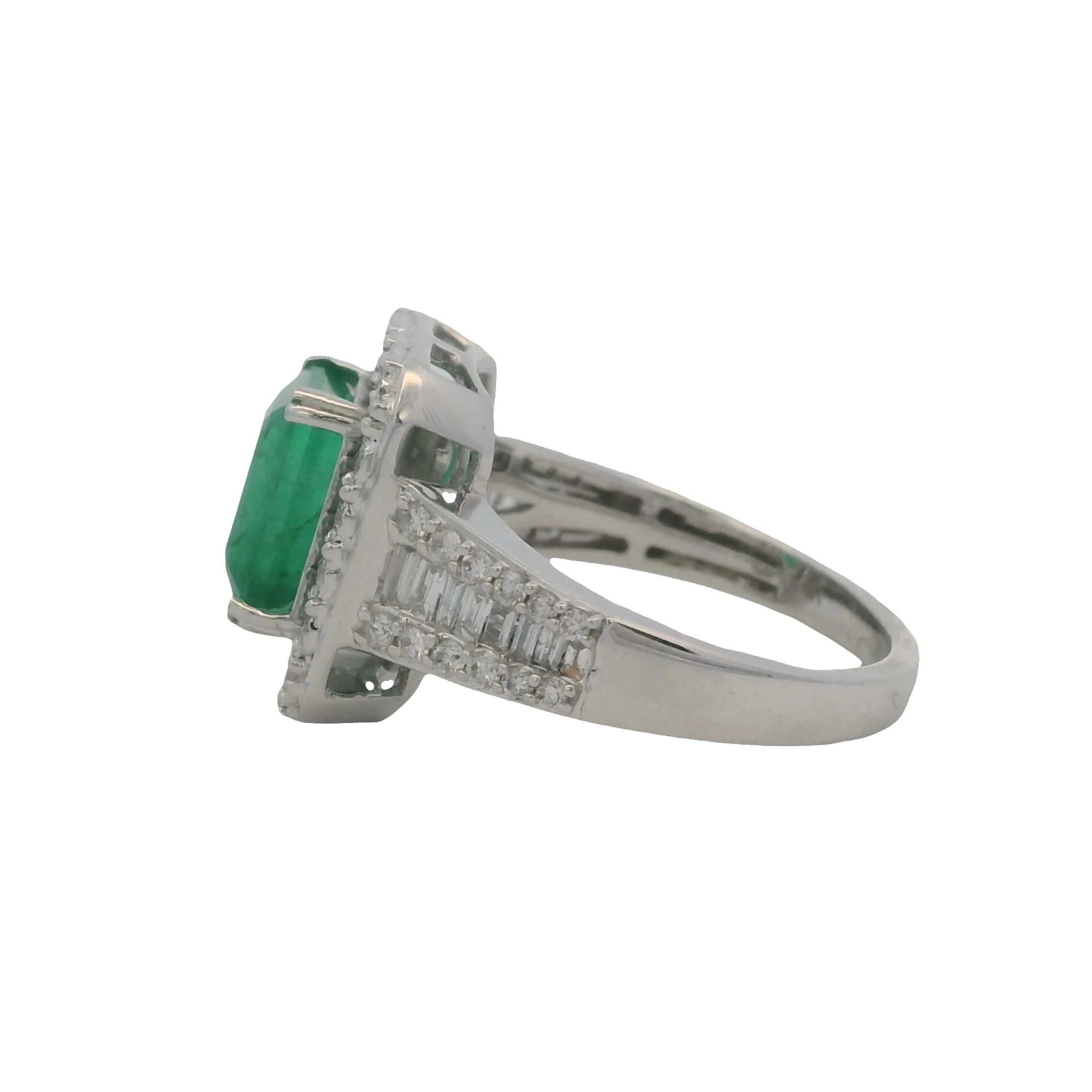 EFFY Solid 14kt White Gold "Brasilica" Emerald and Diamond Halo Cocktail Ring Size 7 - Image 2