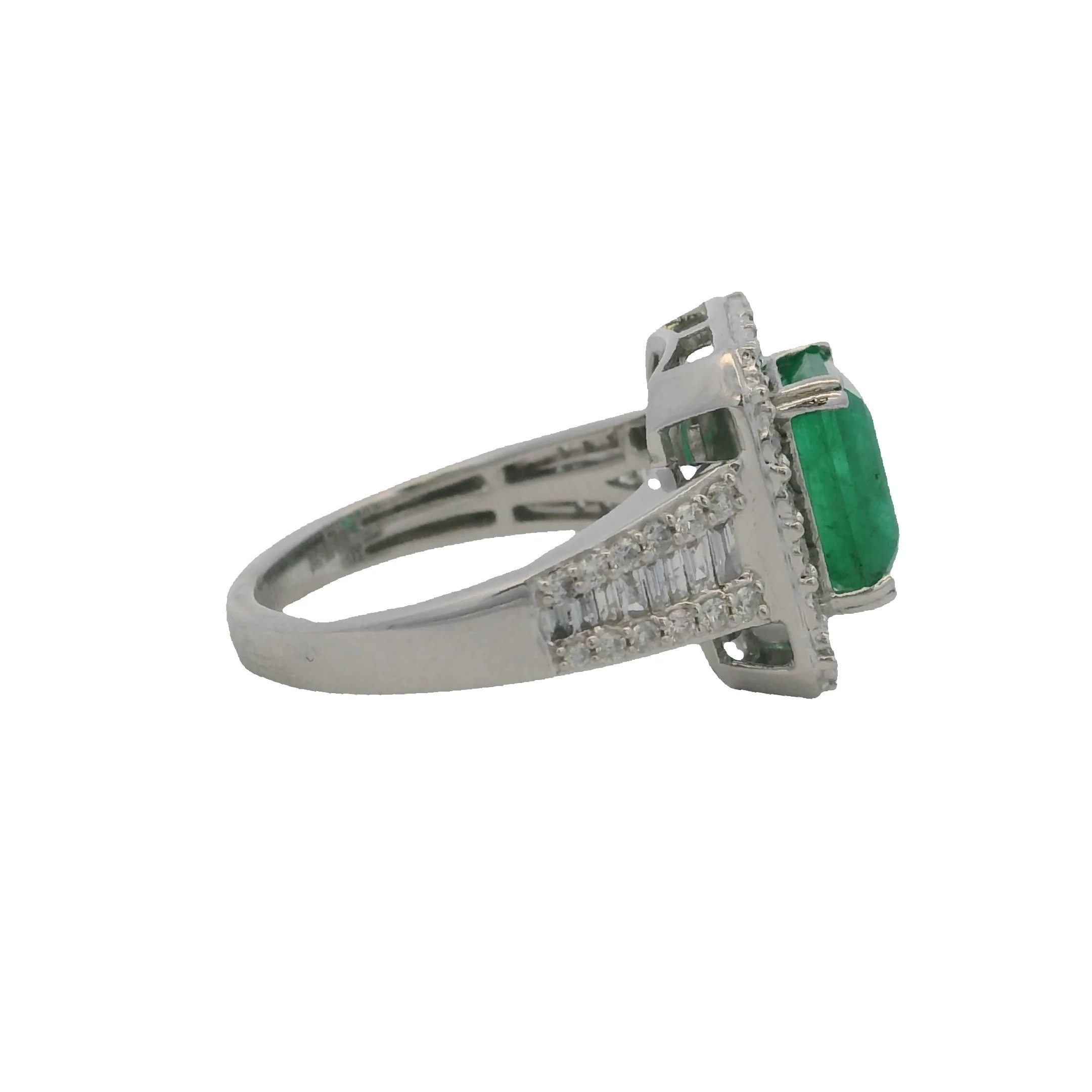 EFFY Solid 14kt White Gold "Brasilica" Emerald and Diamond Halo Cocktail Ring Size 7 - Image 3