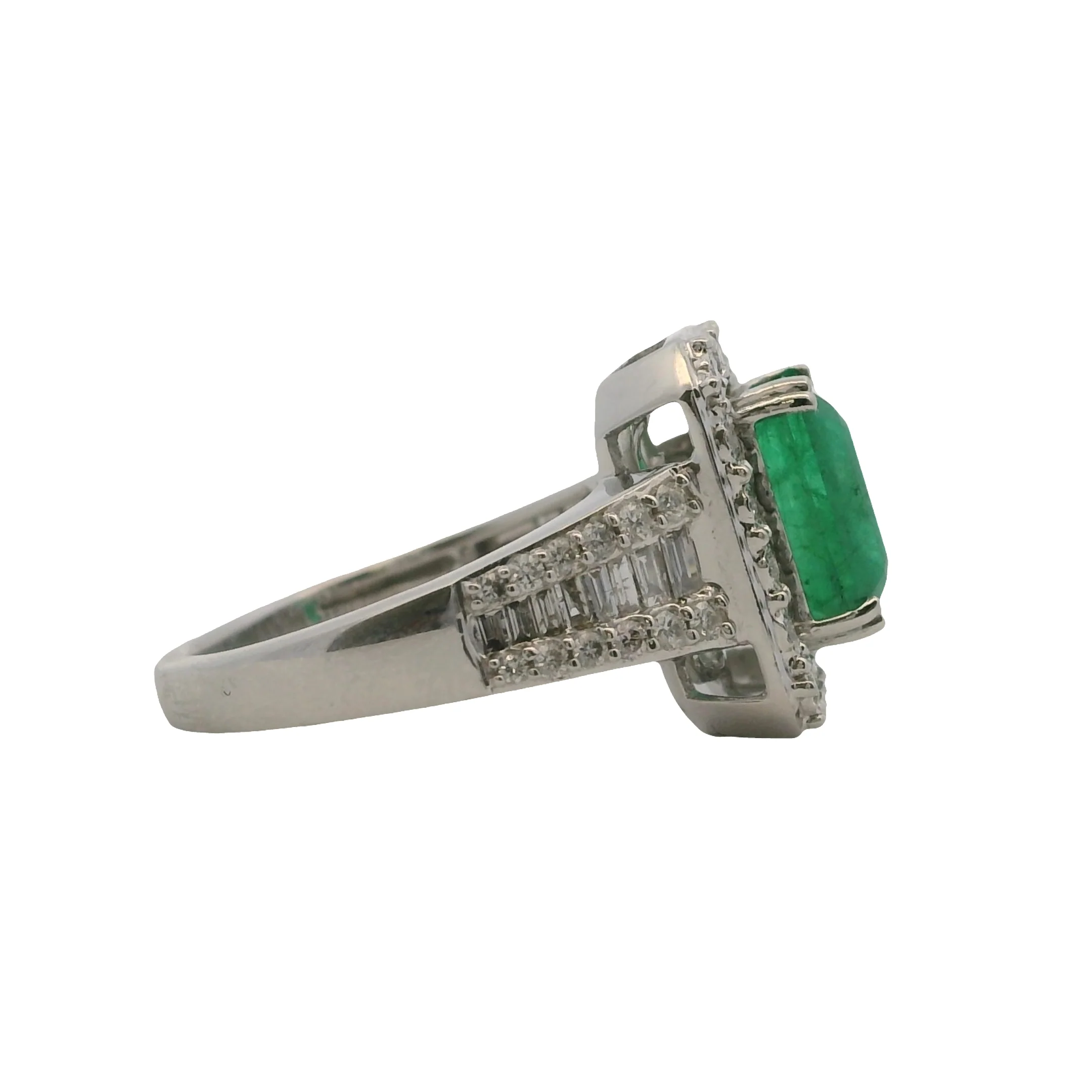 EFFY Solid 14kt White Gold "Brasilica" Emerald and Diamond Halo Cocktail Ring Size 7 - Image 4