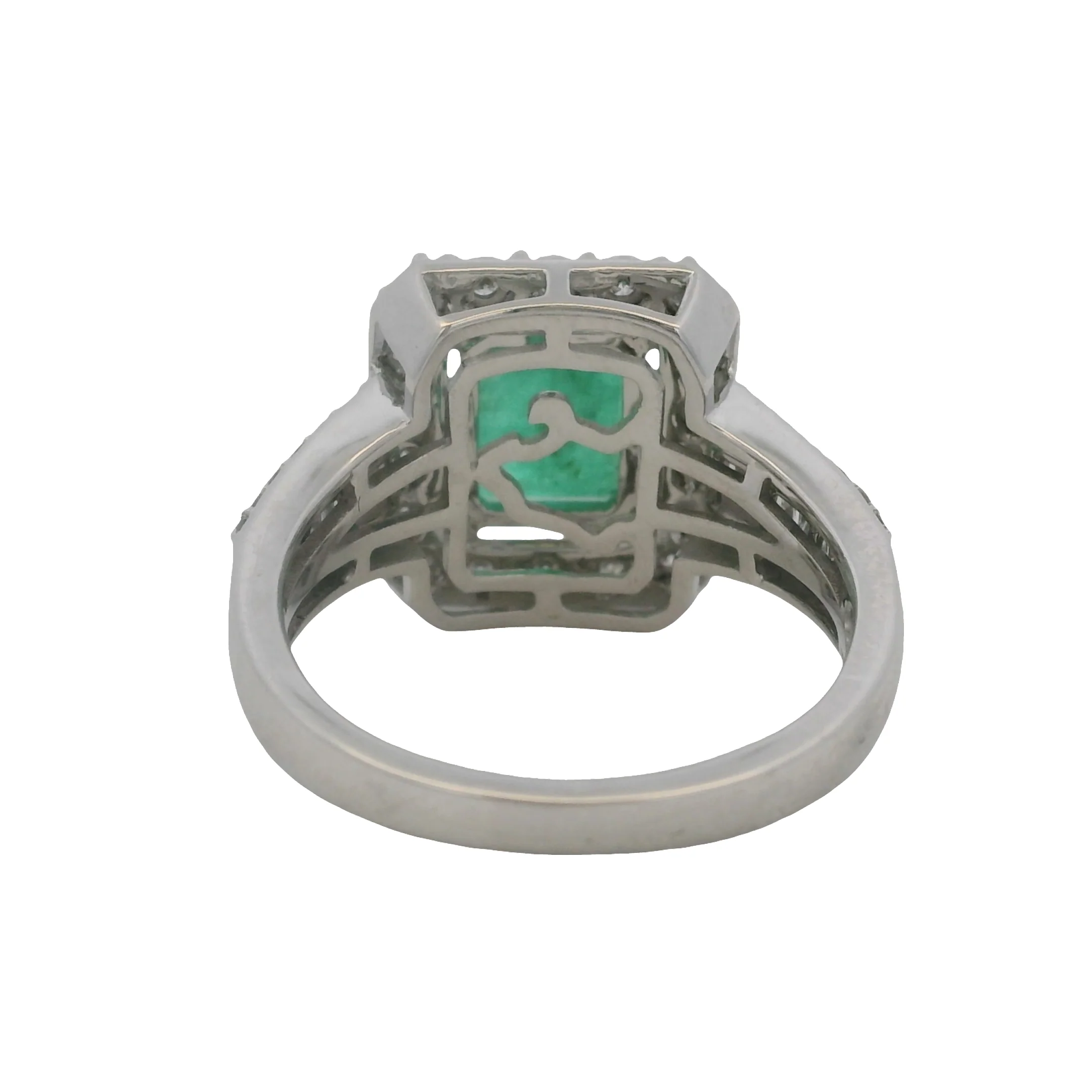 EFFY Solid 14kt White Gold "Brasilica" Emerald and Diamond Halo Cocktail Ring Size 7 - Image 6
