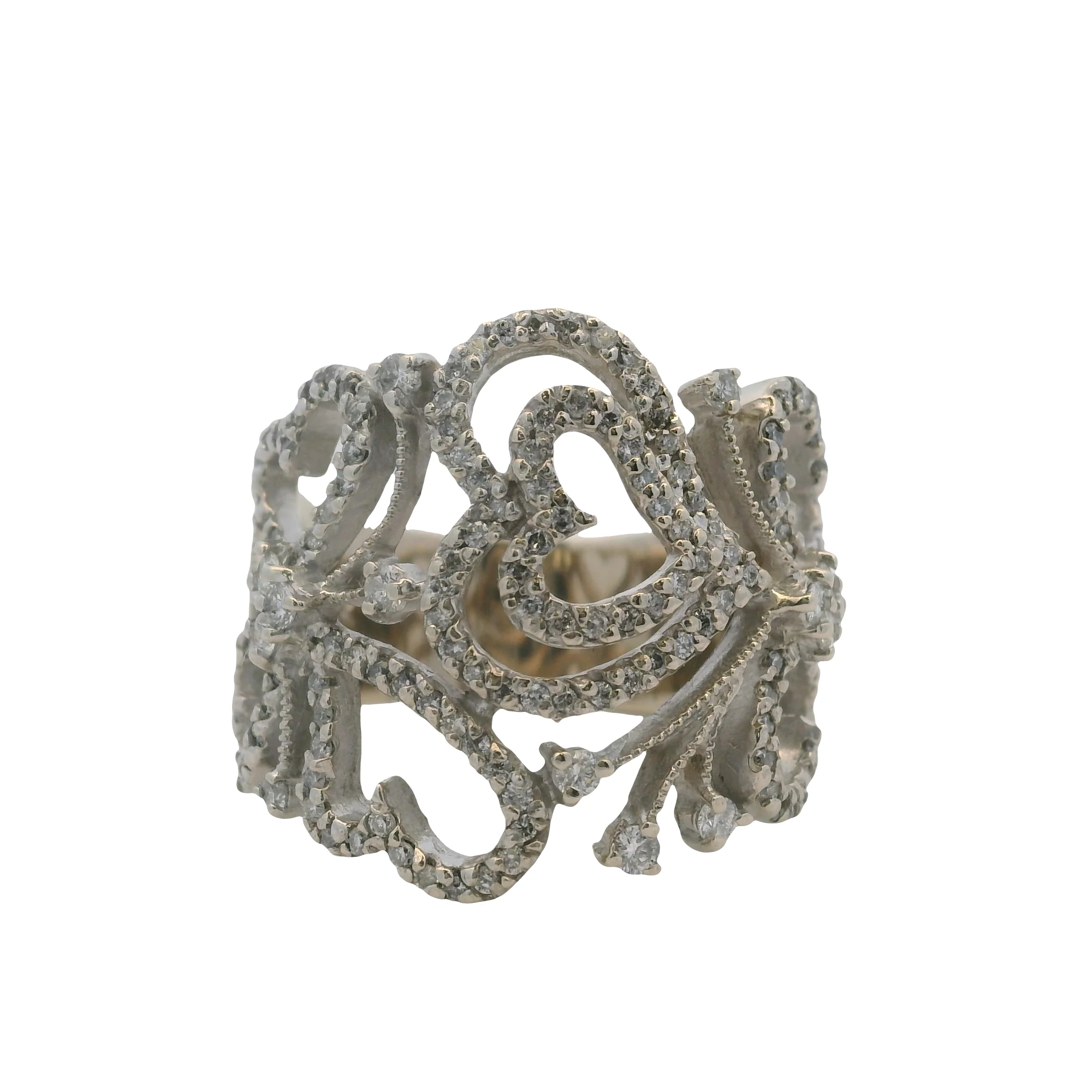 EFFY Solid 14kt White Gold Diamond Swirl Heart Statement 20mm Cluster Ring Size 7.5 - Image 2