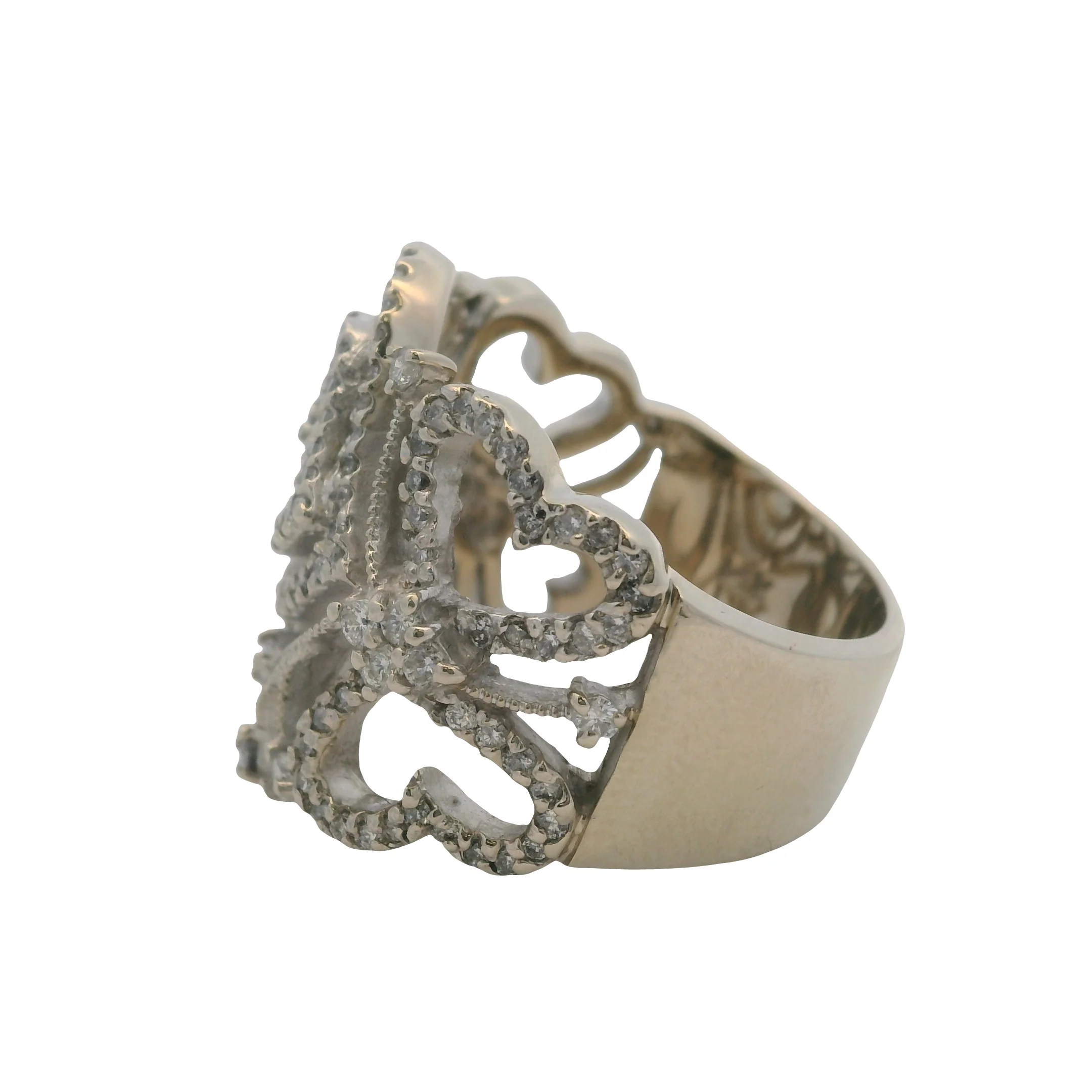 EFFY Solid 14kt White Gold Diamond Swirl Heart Statement 20mm Cluster Ring Size 7.5 - Image 3