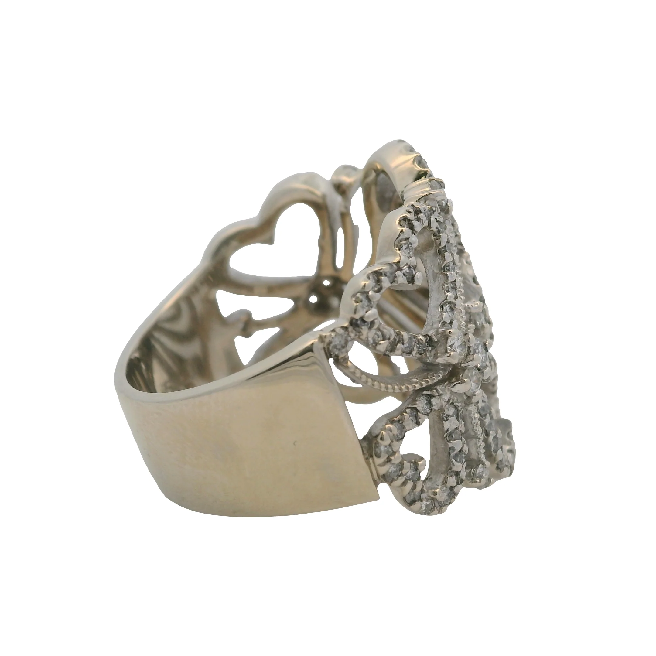 EFFY Solid 14kt White Gold Diamond Swirl Heart Statement 20mm Cluster Ring Size 7.5 - Image 4