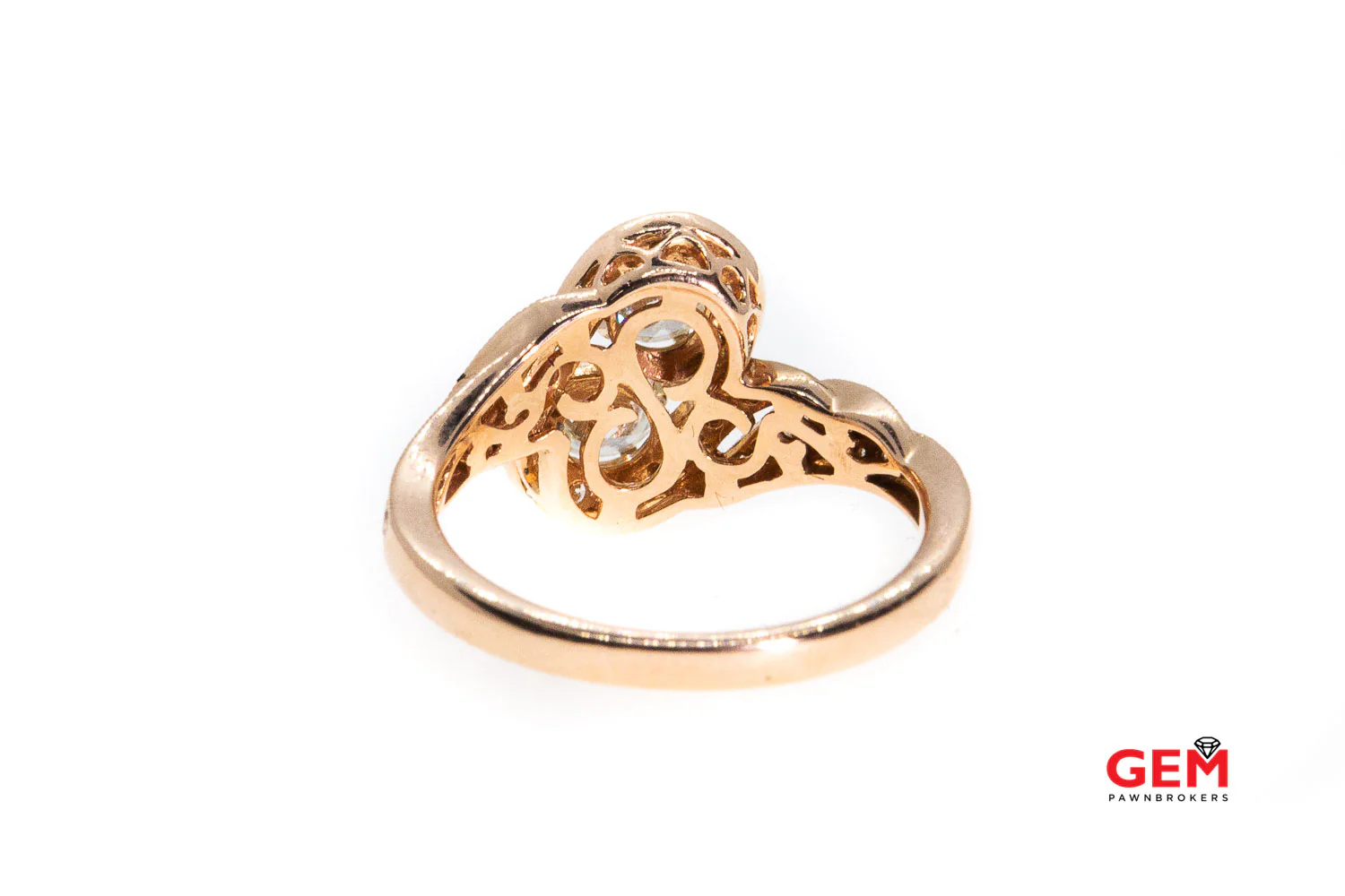 Effy Two Stone Diamond Pave Band 14K 585 Rose Gold Milgrain Accent Ring Sz 6 3/4 - Image 3