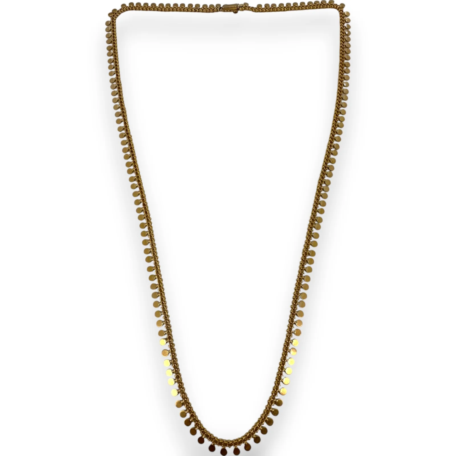 Egyptian Inspired Drop Fringe 20" Necklace with Easy Open-Box Clasp Made in France Solid 14kt Yellow Gold - Image 2