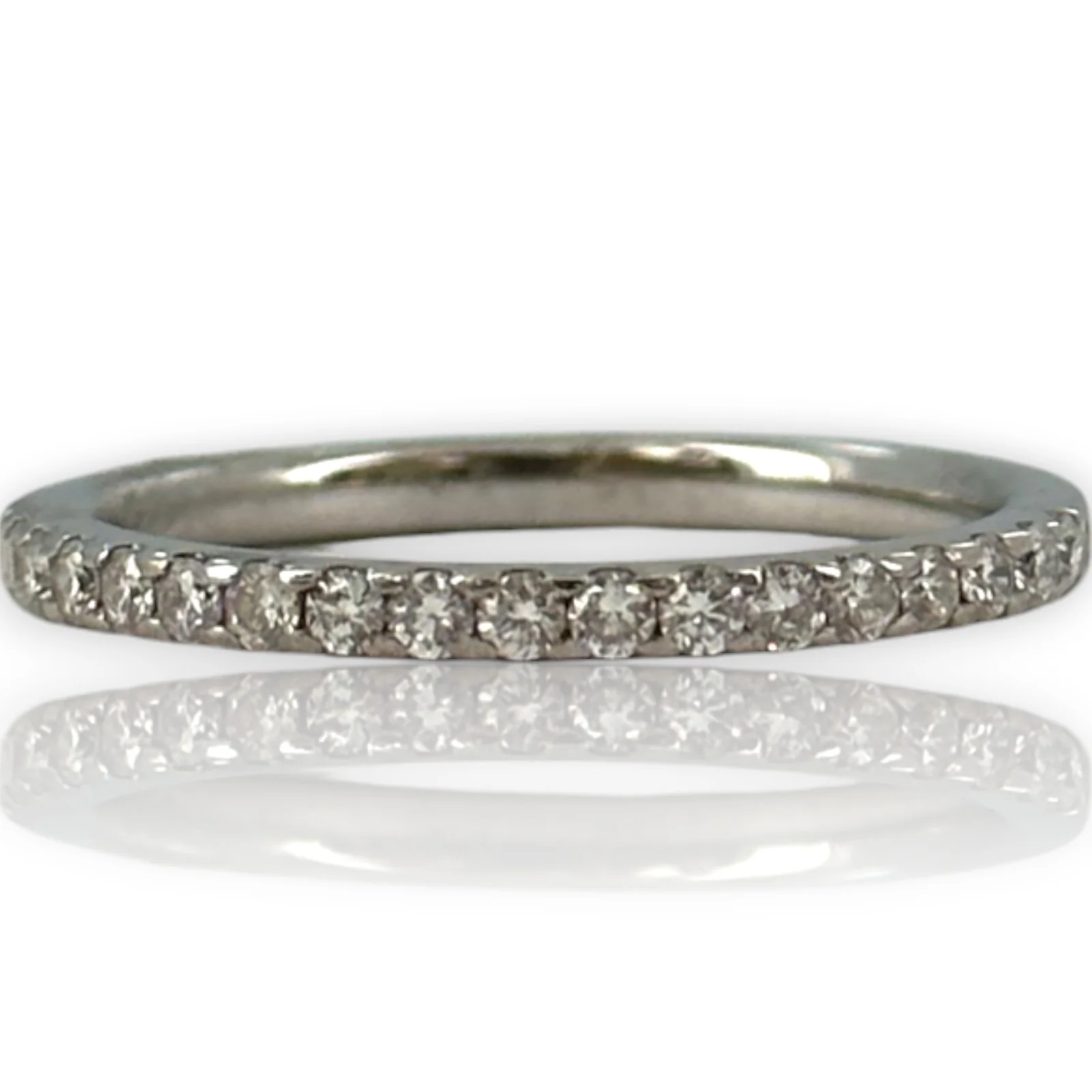 EMA Solid 18kt White Gold and Diamond Half Eternity Wedding Band Stackable Accent Ring - Image 2