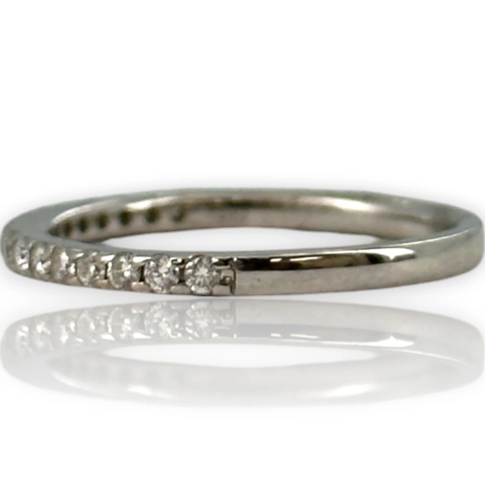 EMA Solid 18kt White Gold and Diamond Half Eternity Wedding Band Stackable Accent Ring - Image 3