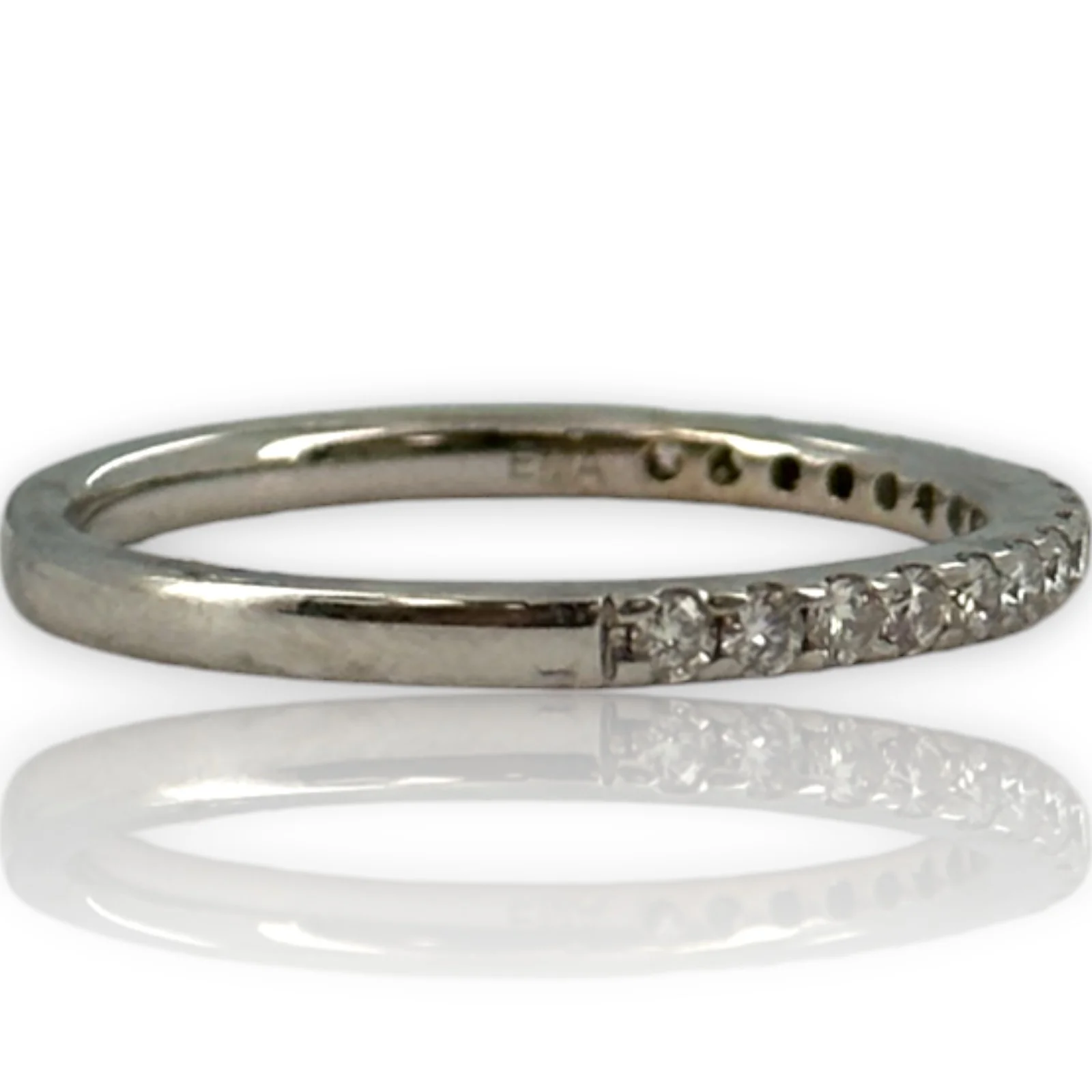 EMA Solid 18kt White Gold and Diamond Half Eternity Wedding Band Stackable Accent Ring - Image 4