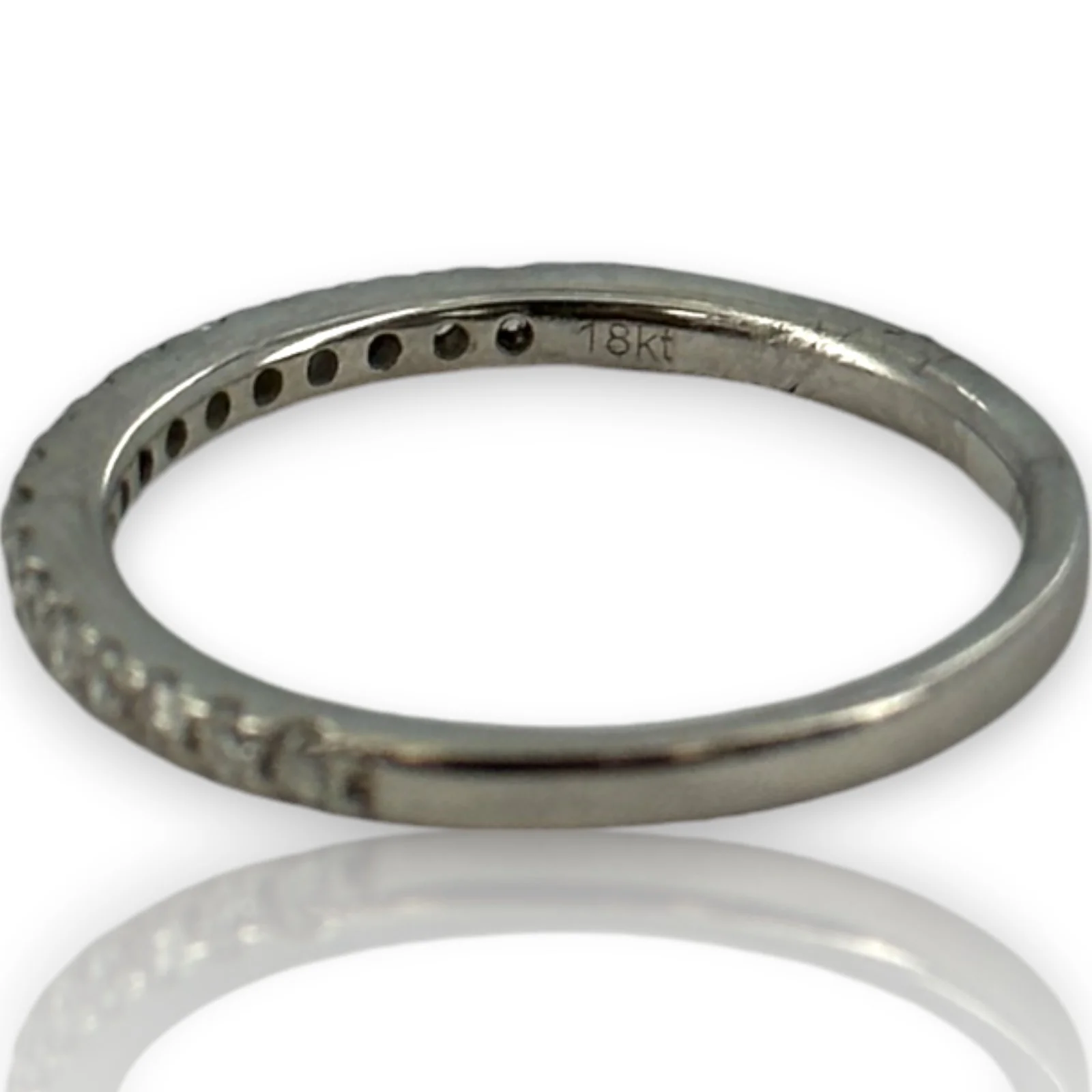 EMA Solid 18kt White Gold and Diamond Half Eternity Wedding Band Stackable Accent Ring - Image 7