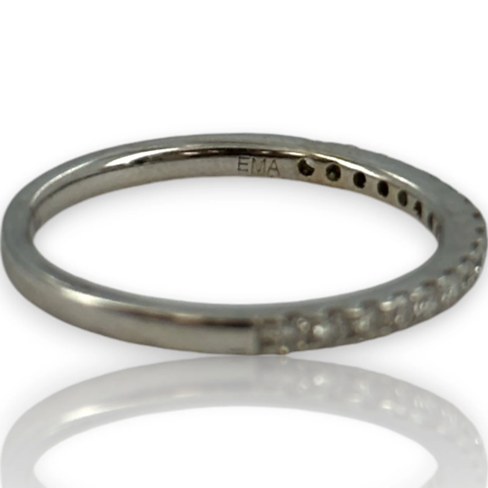 EMA Solid 18kt White Gold and Diamond Half Eternity Wedding Band Stackable Accent Ring - Image 8