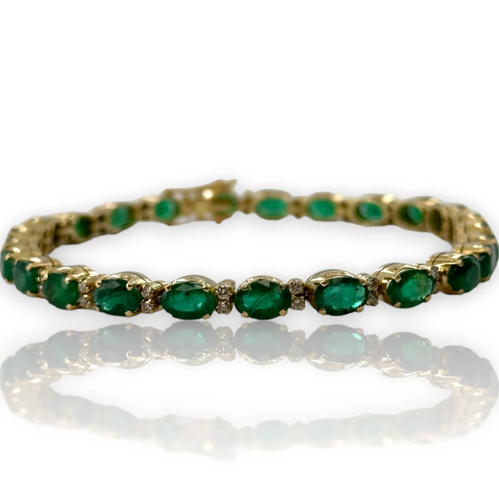 Emerald and Diamond 7.5" Tennis Bracelet 14kt Yellow Gold