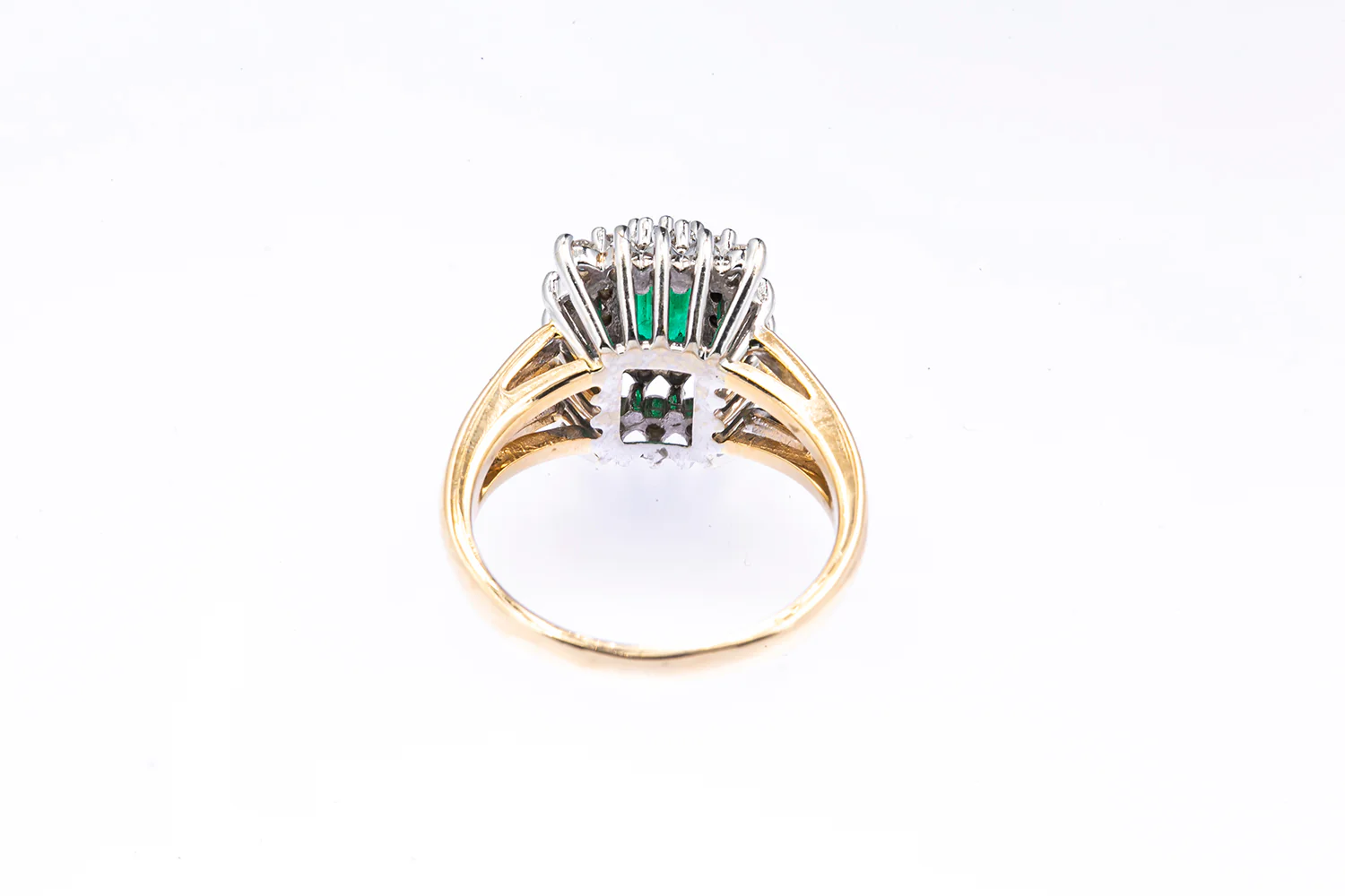 Emerald & Diamond Cluster14K 585 Yellow & White Gold Ring Size 6 1/2 - Image 2