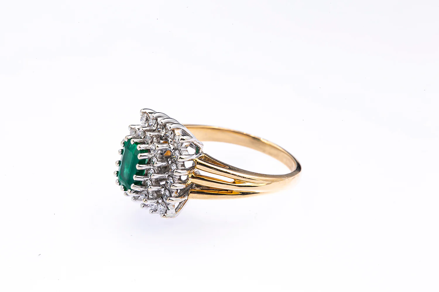 Emerald & Diamond Cluster14K 585 Yellow & White Gold Ring Size 6 1/2 - Image 3