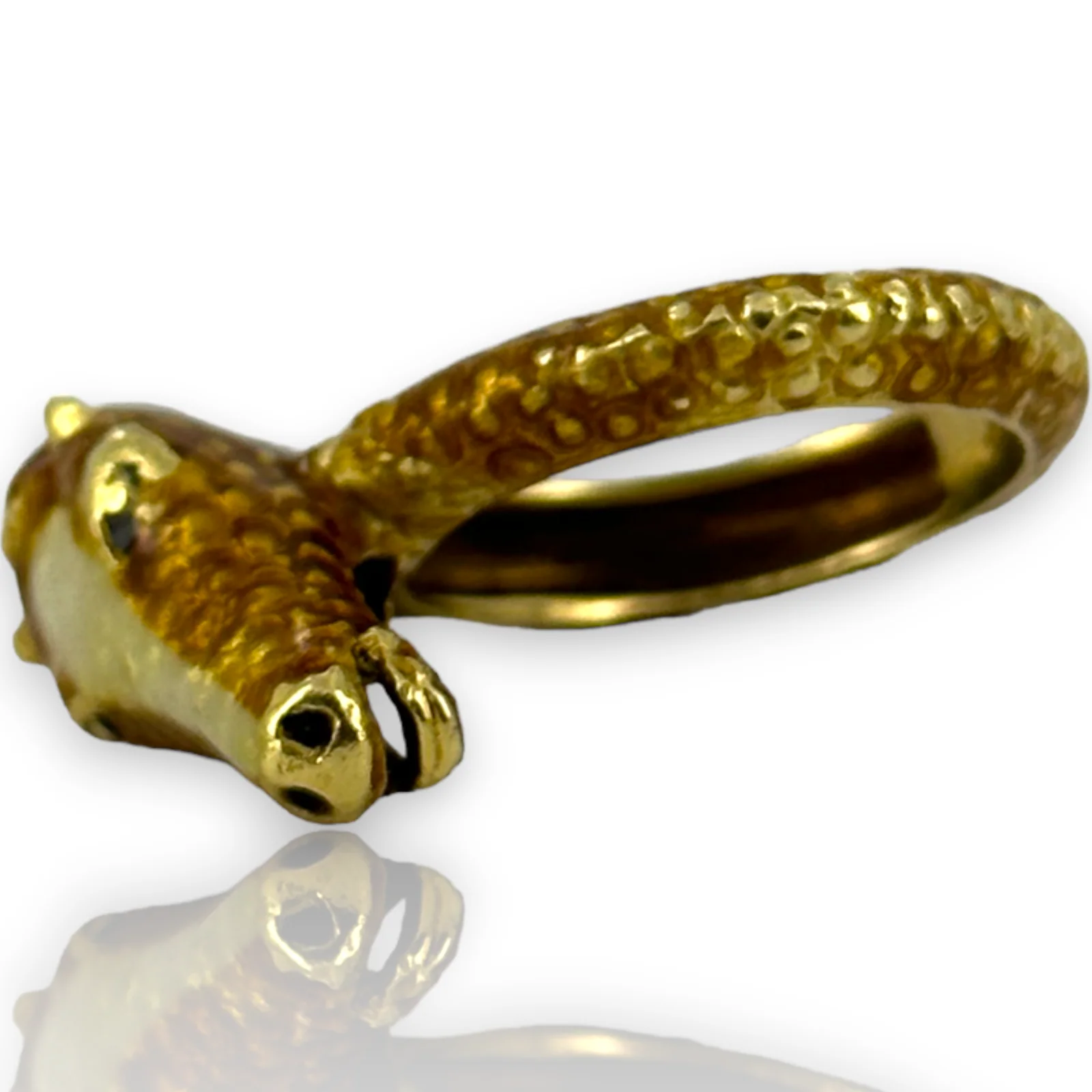 Enameled Horse 18kt 750 Yellow Gold Horse Head Equestrian Bypass Ring Size 6.5 - Image 2