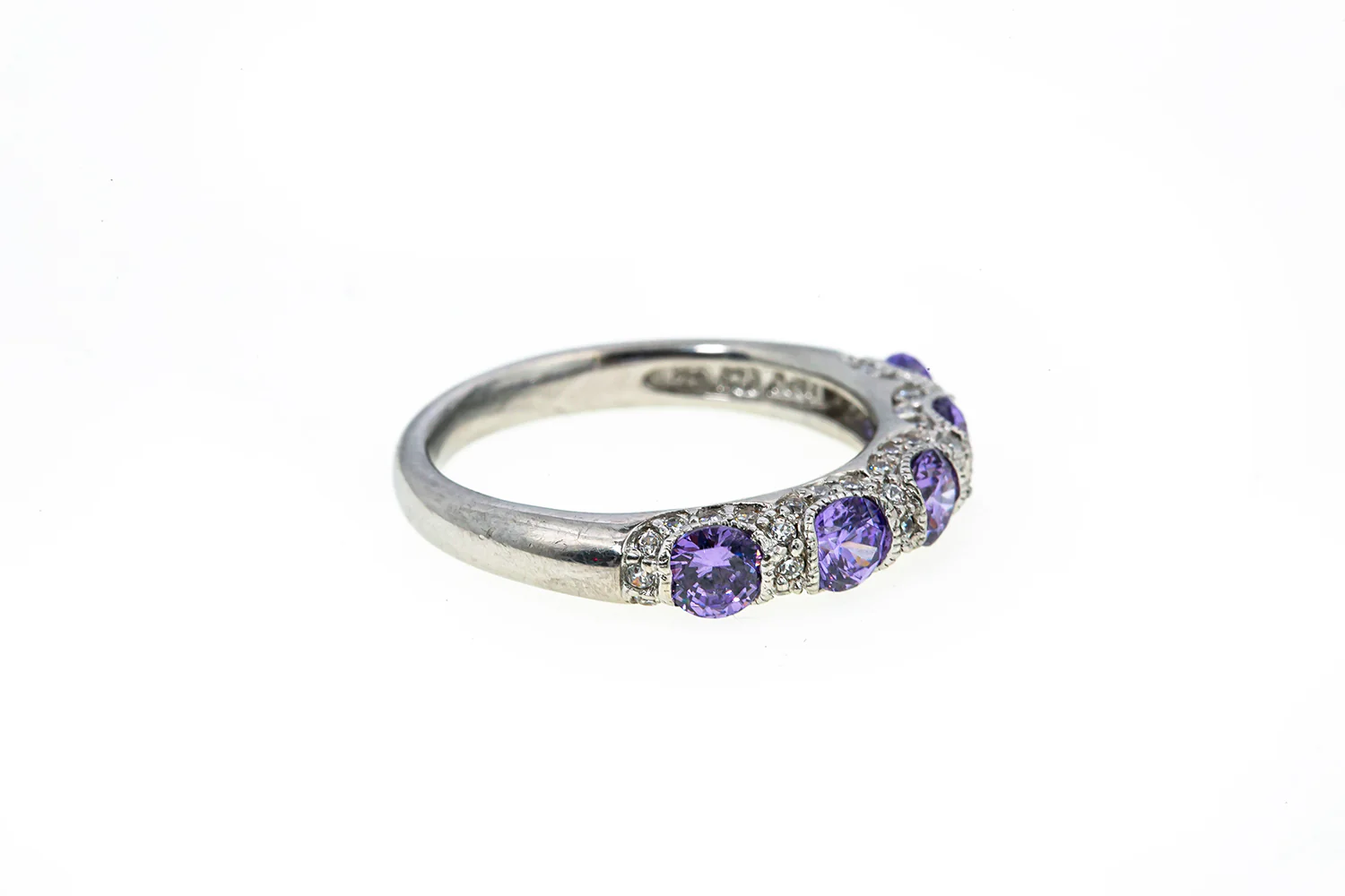 ESPO Purple Kunzite & Cubic Zirconia Pave Accent Band 925 Sterling Silver Ring Size 8 - Image 3