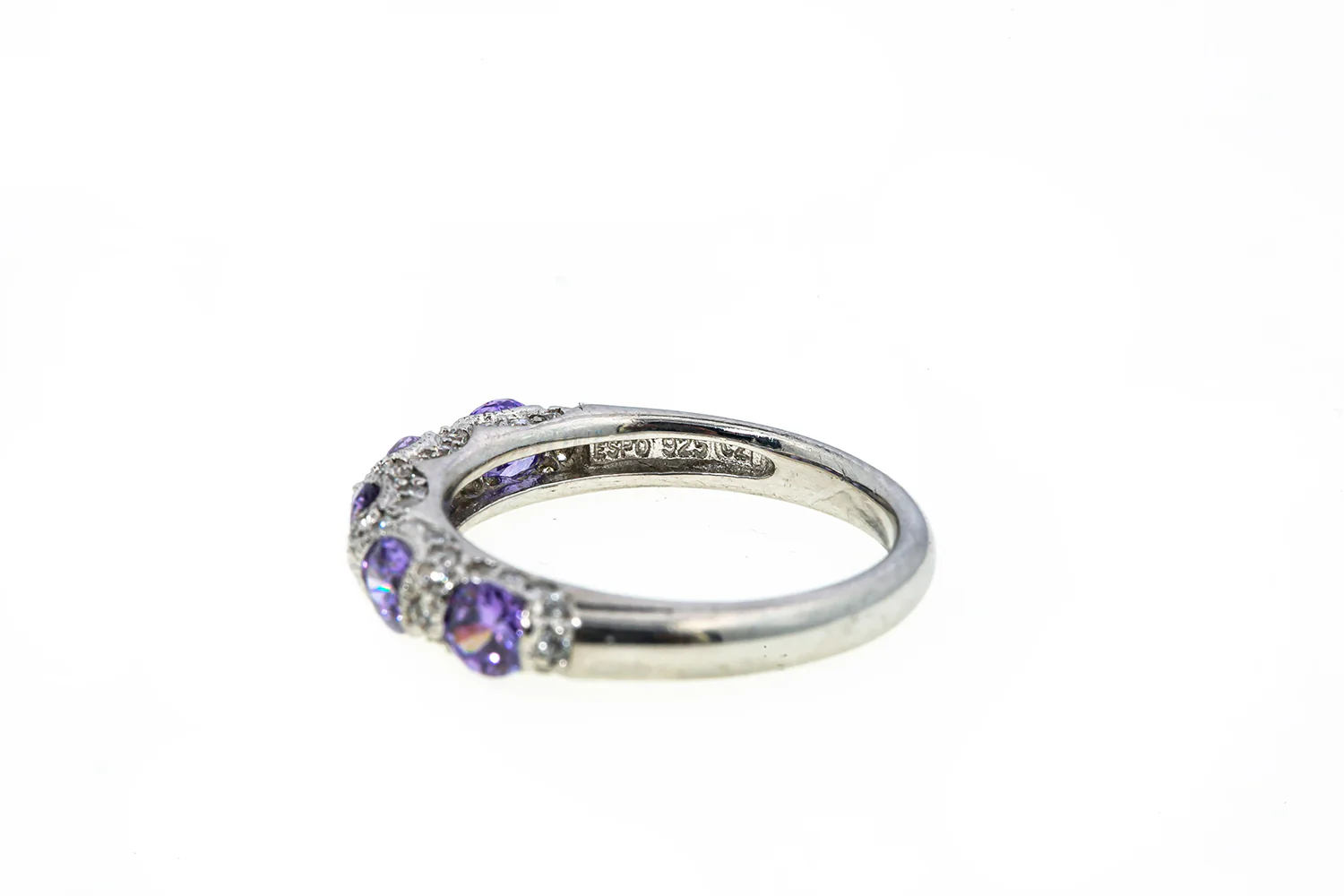 ESPO Purple Kunzite & Cubic Zirconia Pave Accent Band 925 Sterling Silver Ring Size 8 - Image 5