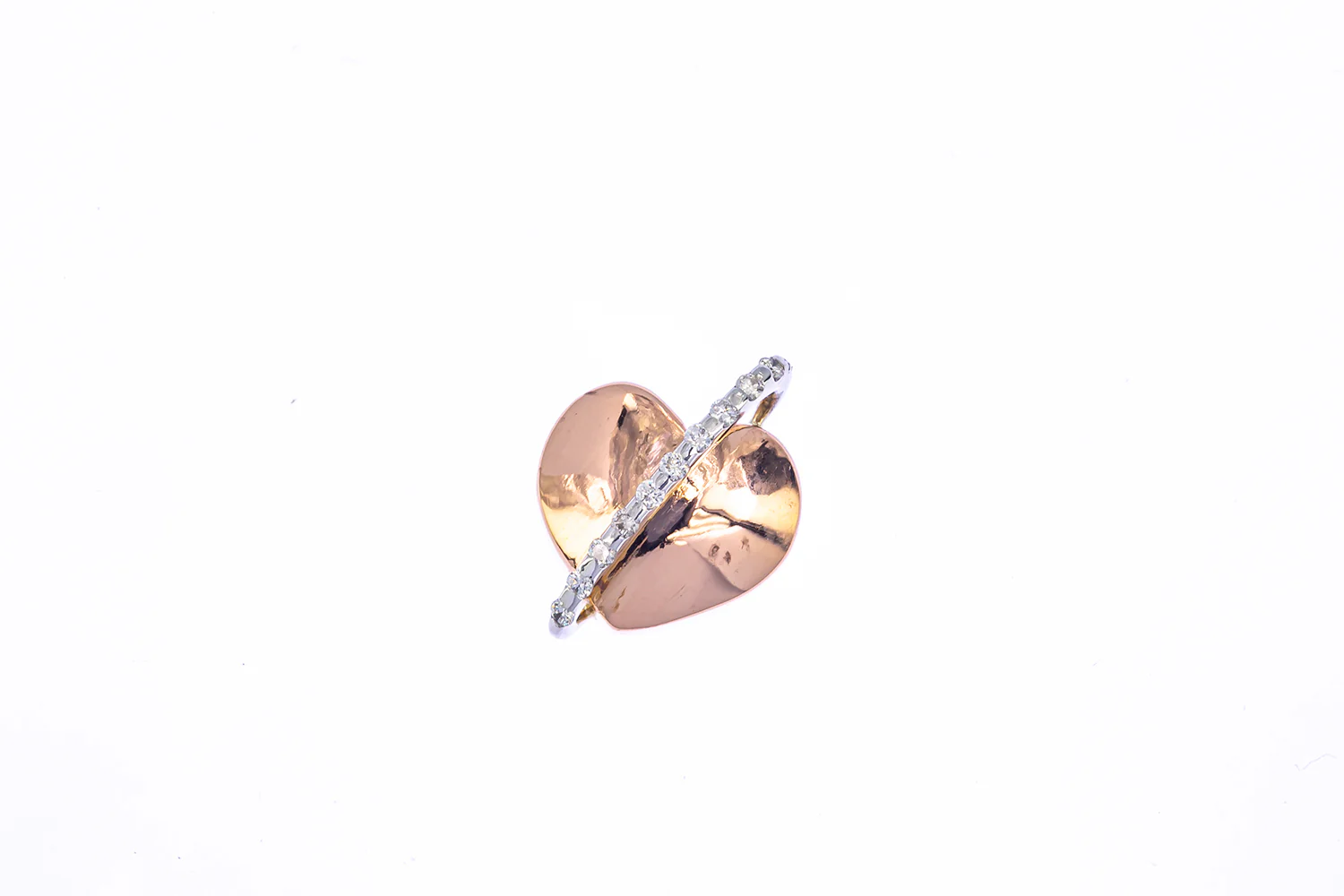 Fana Diamond Line Wrapped Heart Charm Solid 18K 750 Rose & White Gold Pendant
