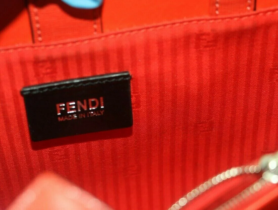 FENDI 2Jours Saffiano Mini Tote Bag, Red Orange 8BH253-D73 - Image 10