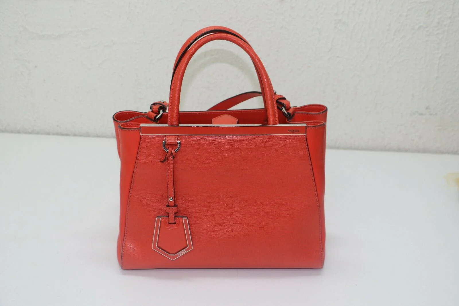 FENDI 2Jours Saffiano Mini Tote Bag, Red Orange 8BH253-D73 - Image 3