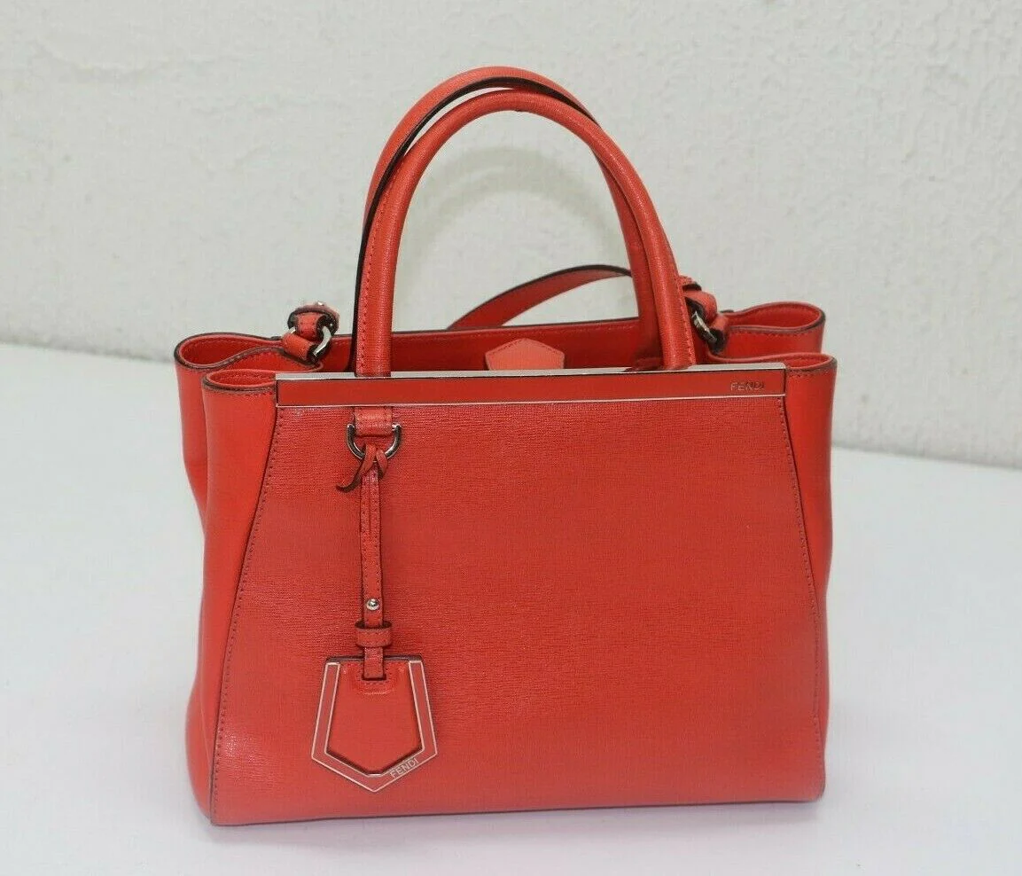 FENDI 2Jours Saffiano Mini Tote Bag, Red Orange 8BH253-D73 - Image 4