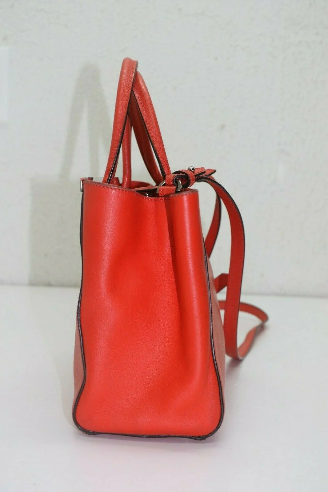 FENDI 2Jours Saffiano Mini Tote Bag, Red Orange 8BH253-D73 - Image 6