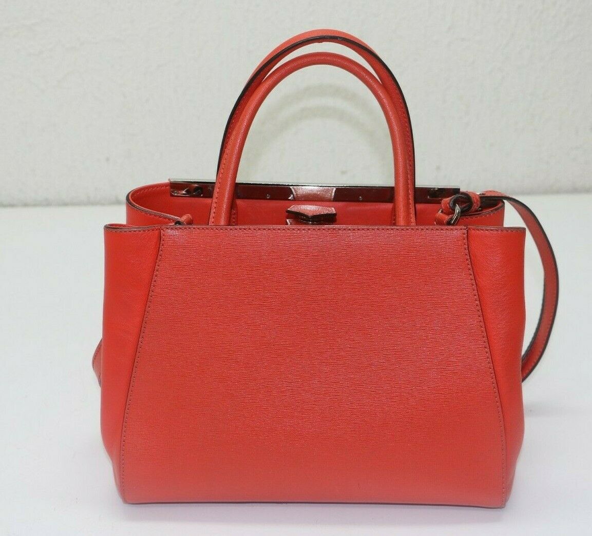 FENDI 2Jours Saffiano Mini Tote Bag, Red Orange 8BH253-D73 - Image 7
