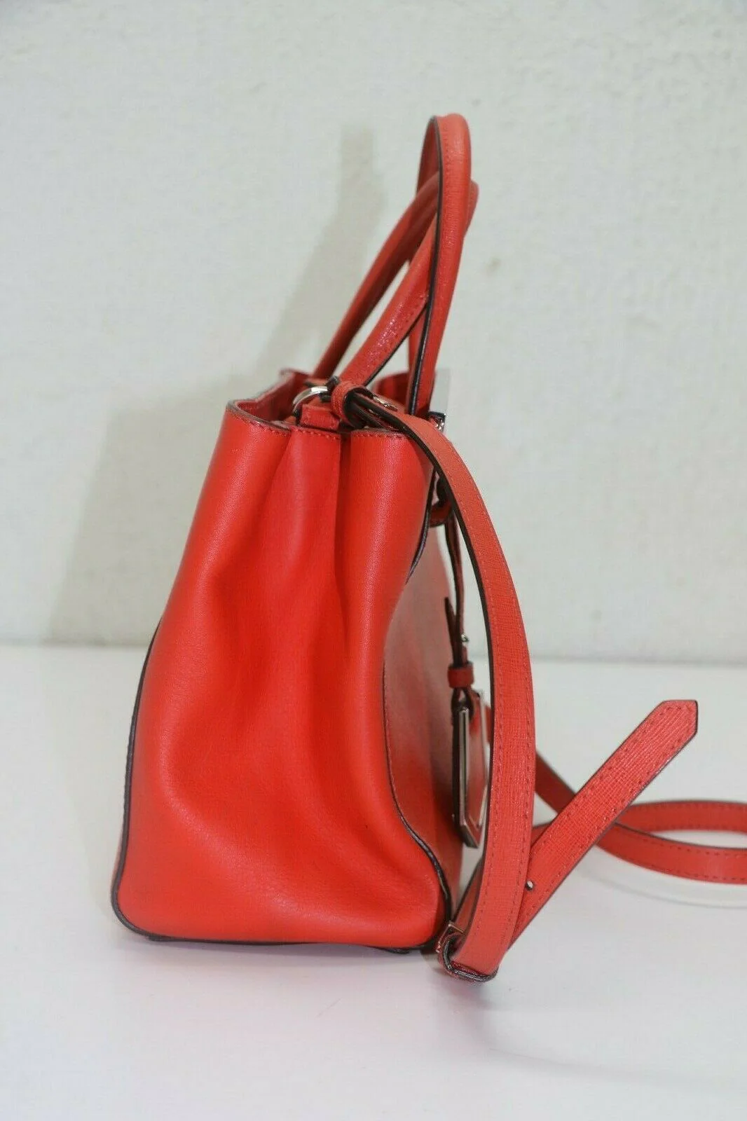 FENDI 2Jours Saffiano Mini Tote Bag, Red Orange 8BH253-D73 - Image 8