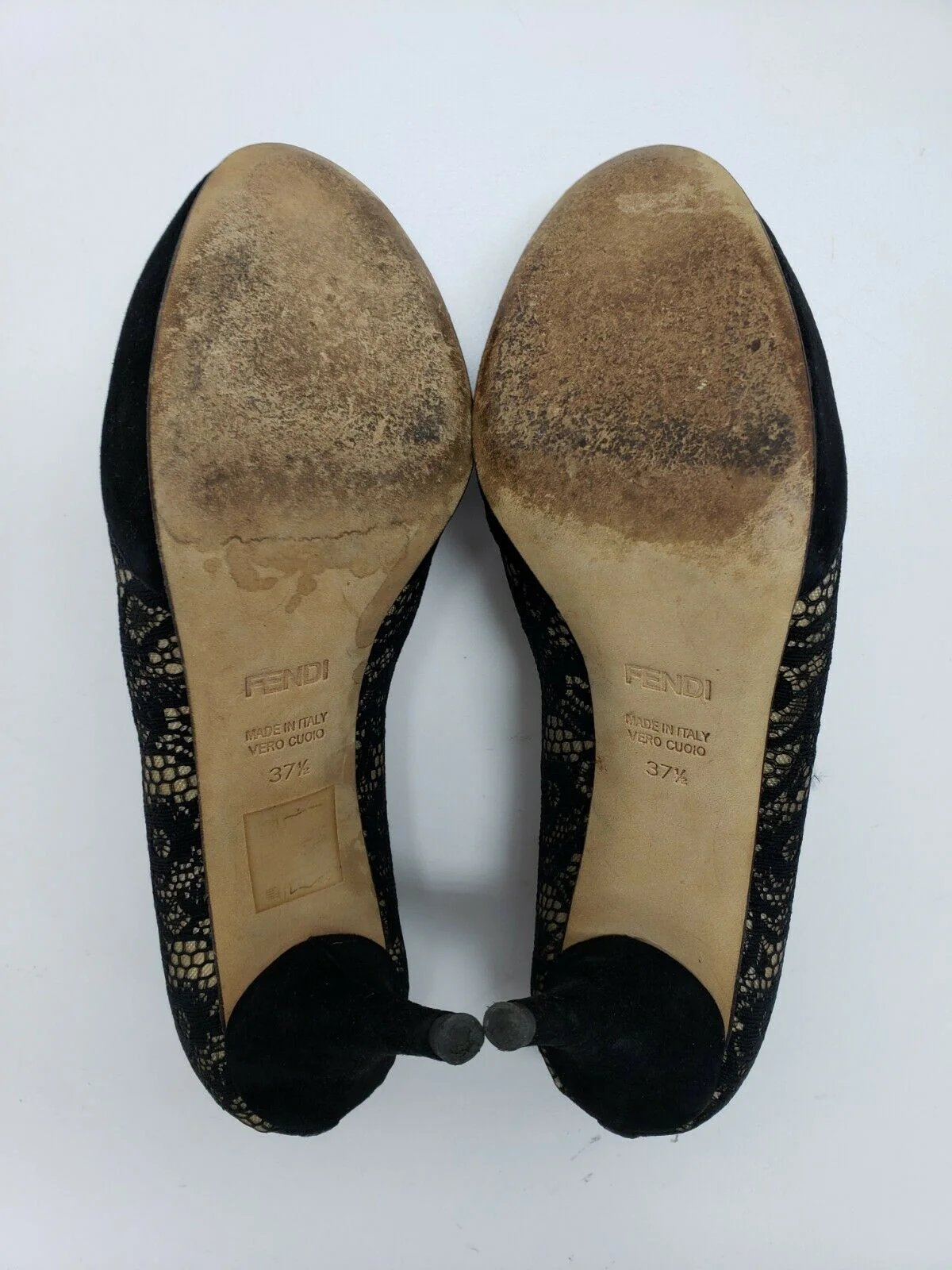 Fendi Women's Black Lace Round Toe Suede Heels | Size 7 US, 37.5 EUR - Image 3