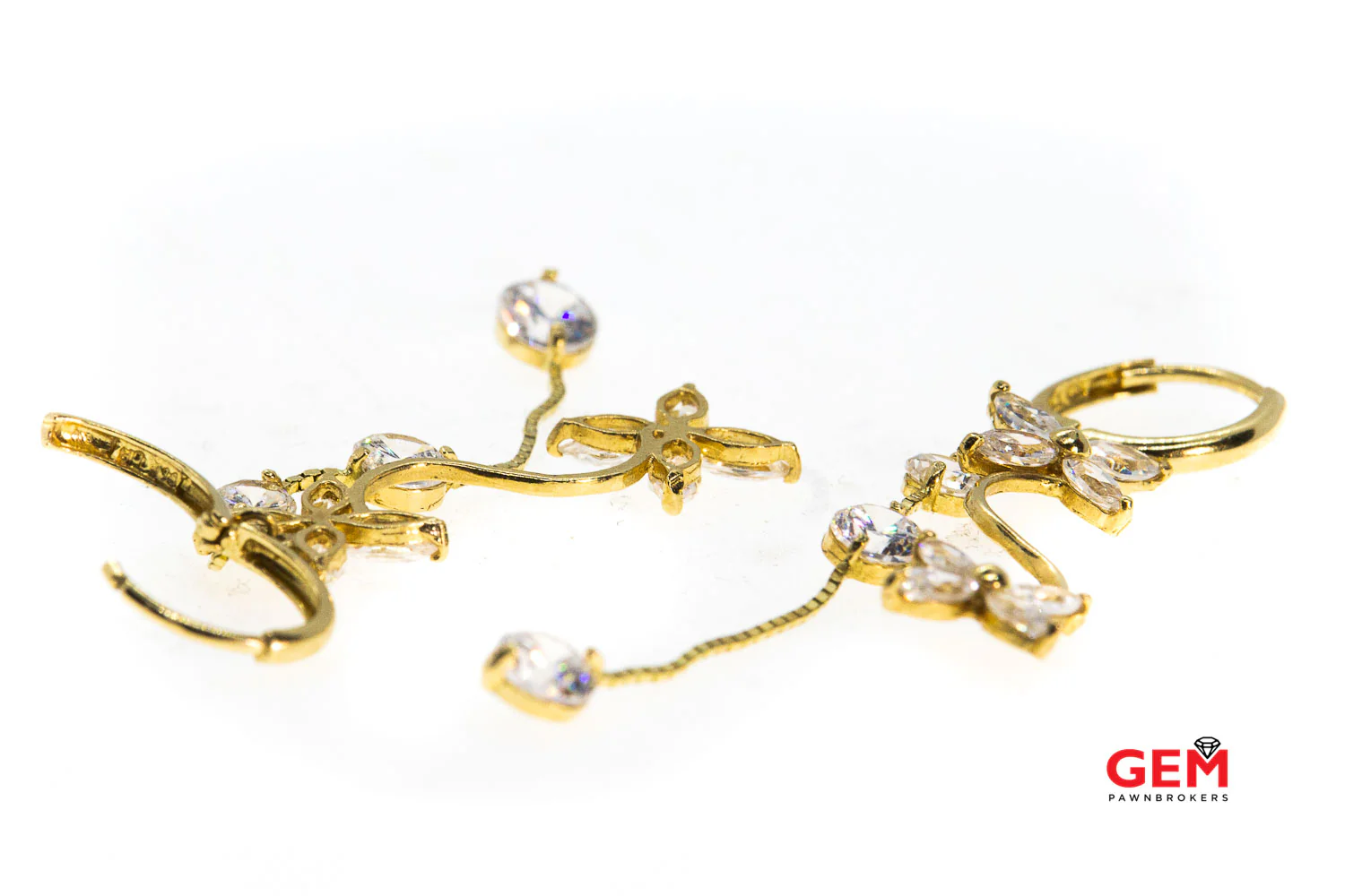 Floral Drop Snap Back 14Kt Yellow Gold 585 Earrings - Image 4