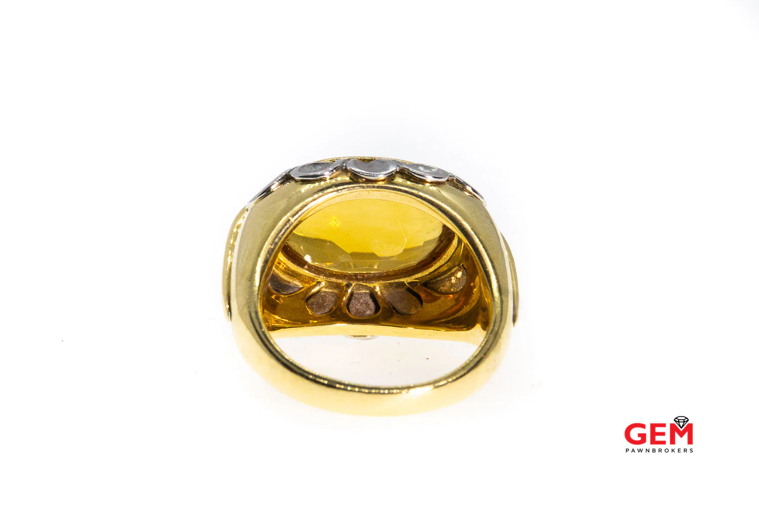 Flower Oval Cabochon Citrine Solid 950 Platinum Petals Accent 18K 750 Yellow Gold Designer Cocktail Ring Size 6 3/4 - Image 5
