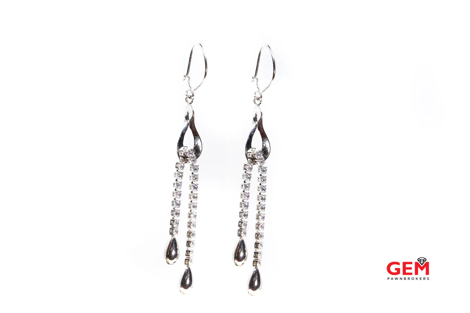 Fringe Chandaliere Drop Cubic Zirconia Earrings Fish Hook Back 14Kt White Gold 585 - Image 2