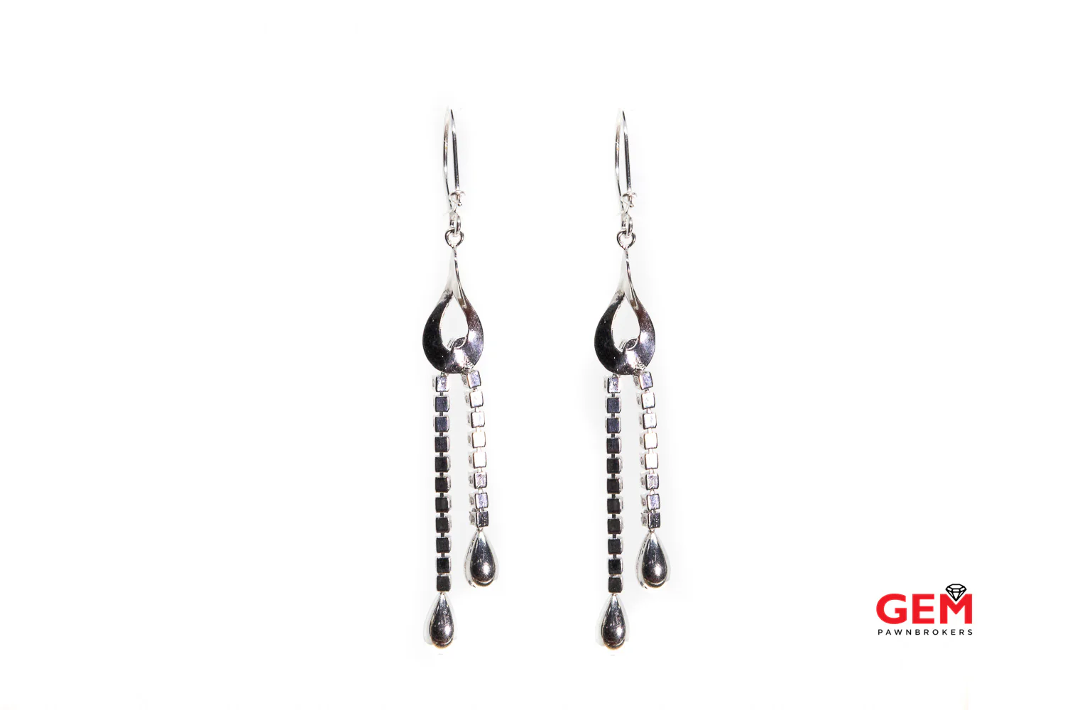 Fringe Chandaliere Drop Cubic Zirconia Earrings Fish Hook Back 14Kt White Gold 585 - Image 3