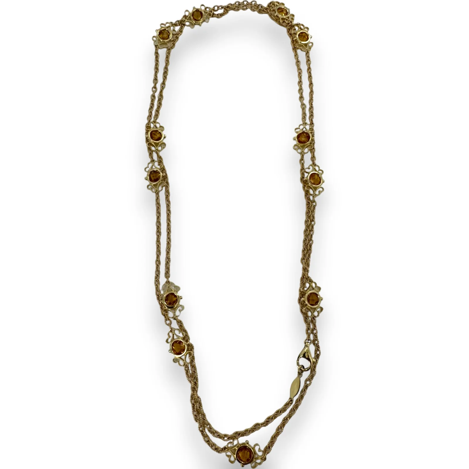 Gabriel and CO Solid 14kt Yellow Gold 12-Station Citrine Gemstone Necklace Textured Cable-Link Long 36" Chain - Image 2