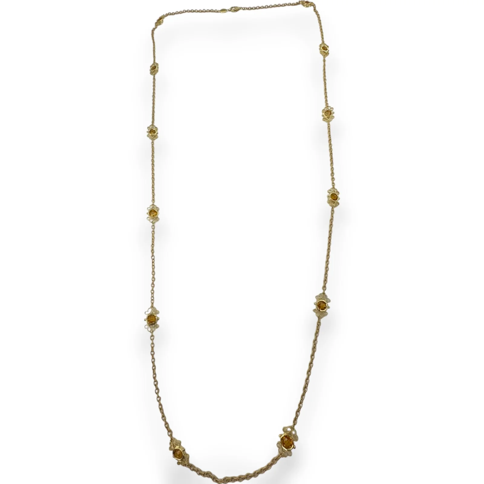Gabriel and CO Solid 14kt Yellow Gold 12-Station Citrine Gemstone Necklace Textured Cable-Link Long 36" Chain - Image 4