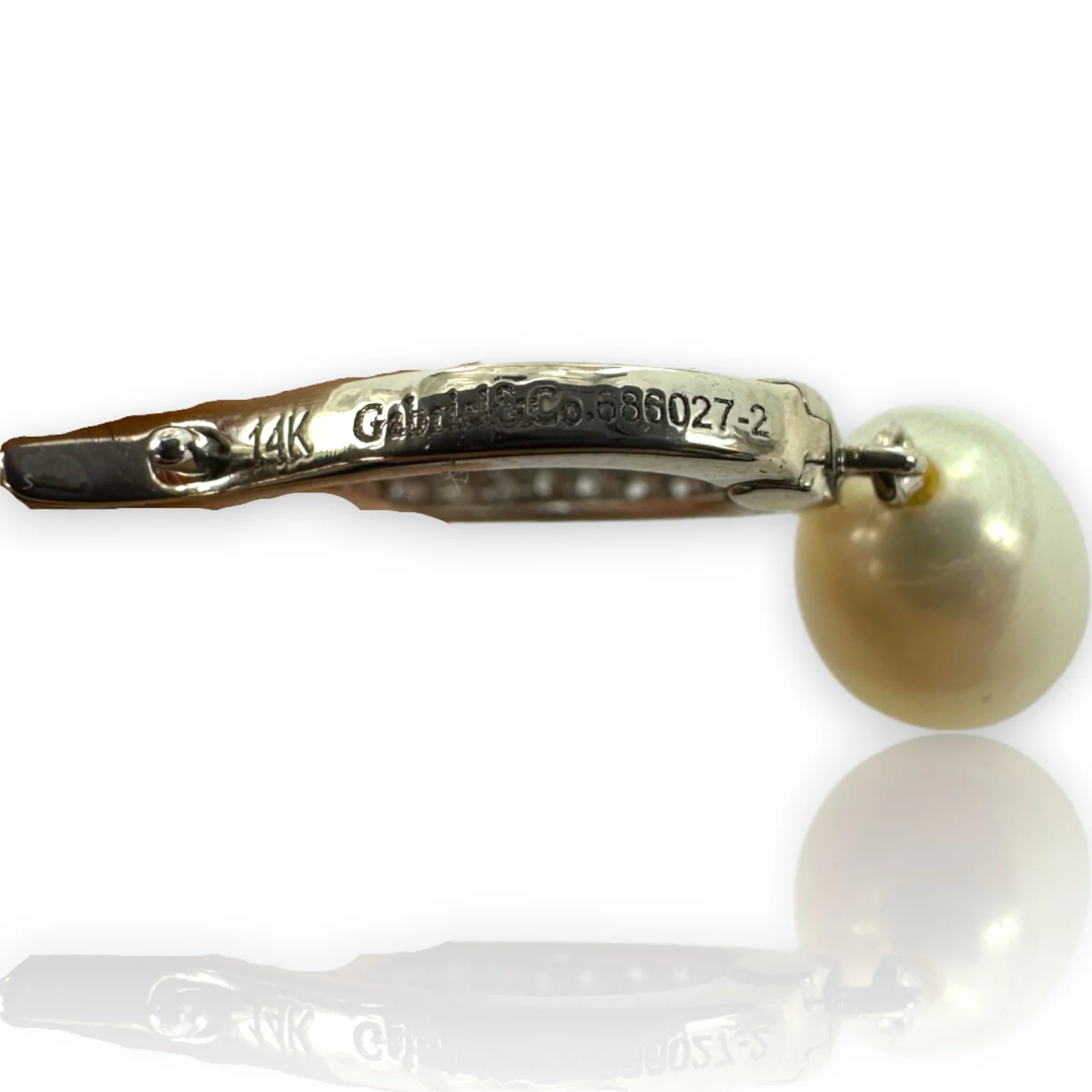 Gabriel & Co Solid 14kt White Gold South Sea Pearl Drop Diamond Huggie Earrings - Image 5