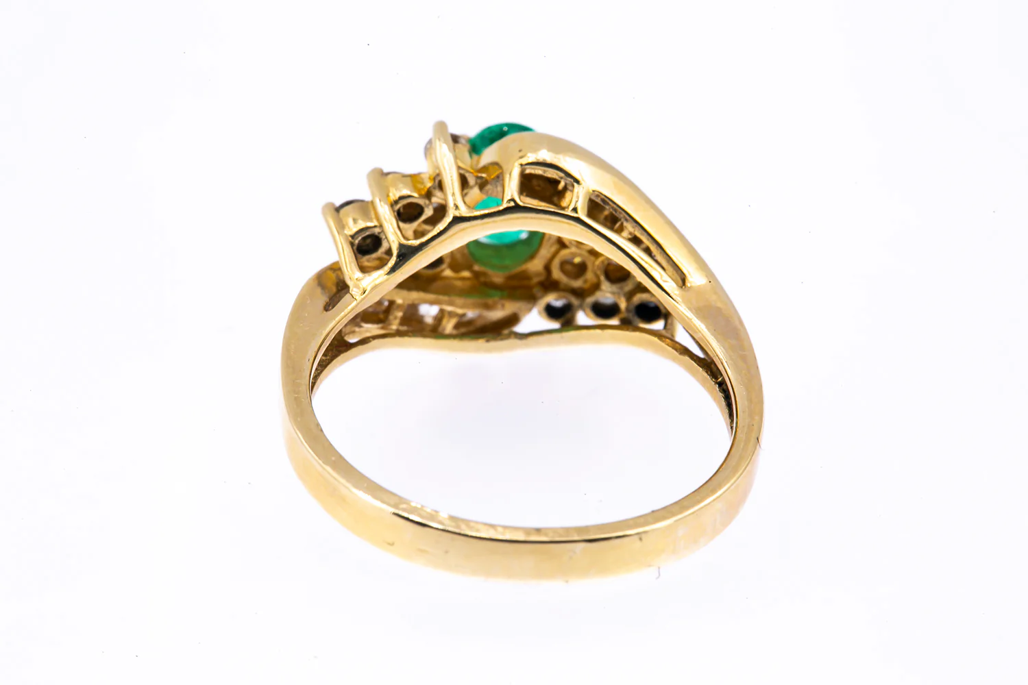 GC Natural Emerald & Diamond Cluster Cocktail 14K 585 Yellow Gold Ring Sz 6 1/2 - Image 2