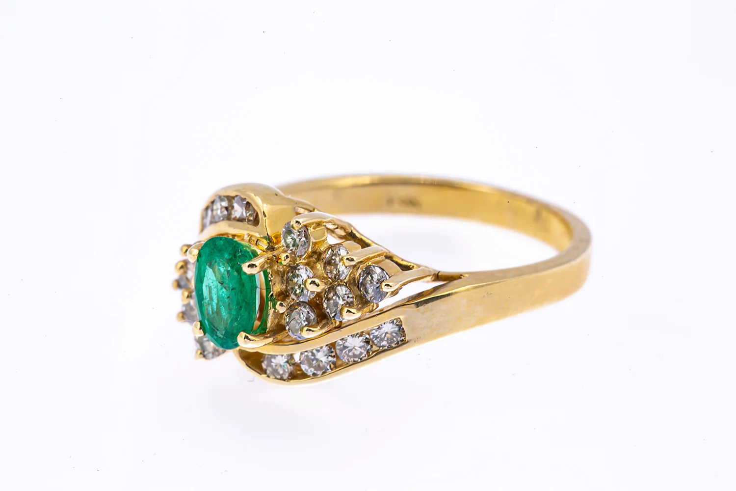 GC Natural Emerald & Diamond Cluster Cocktail 14K 585 Yellow Gold Ring Sz 6 1/2 - Image 3