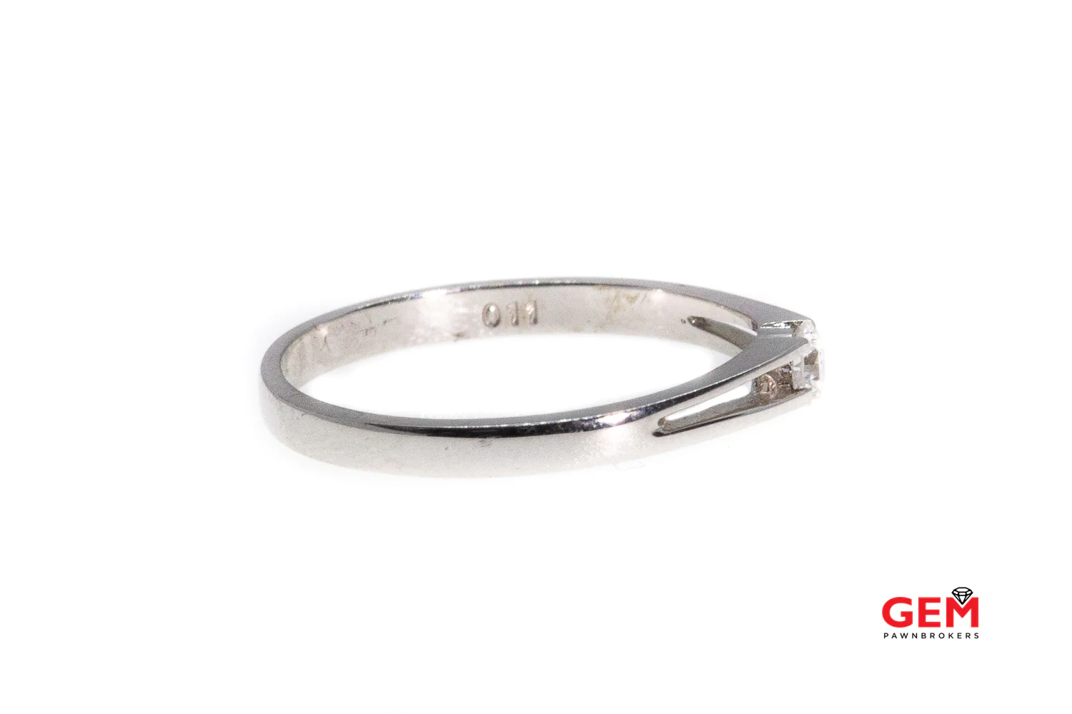 GJ Inc Raised Diamond Solitaire Pierced Thin Setting Tension Set Wedding Band 18K 750 White Gold Ring Size 5 3/4 - Image 3