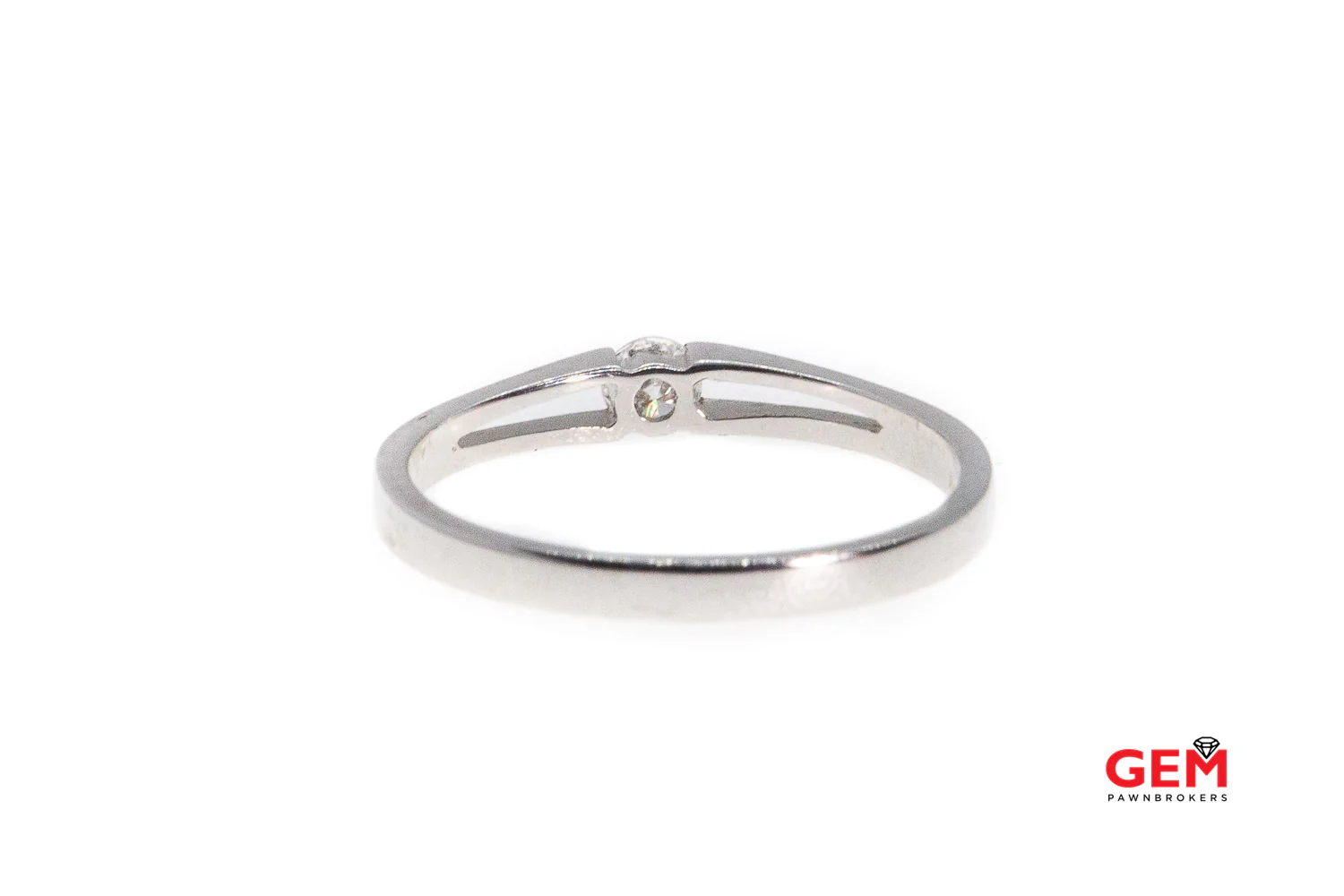GJ Inc Raised Diamond Solitaire Pierced Thin Setting Tension Set Wedding Band 18K 750 White Gold Ring Size 5 3/4 - Image 5